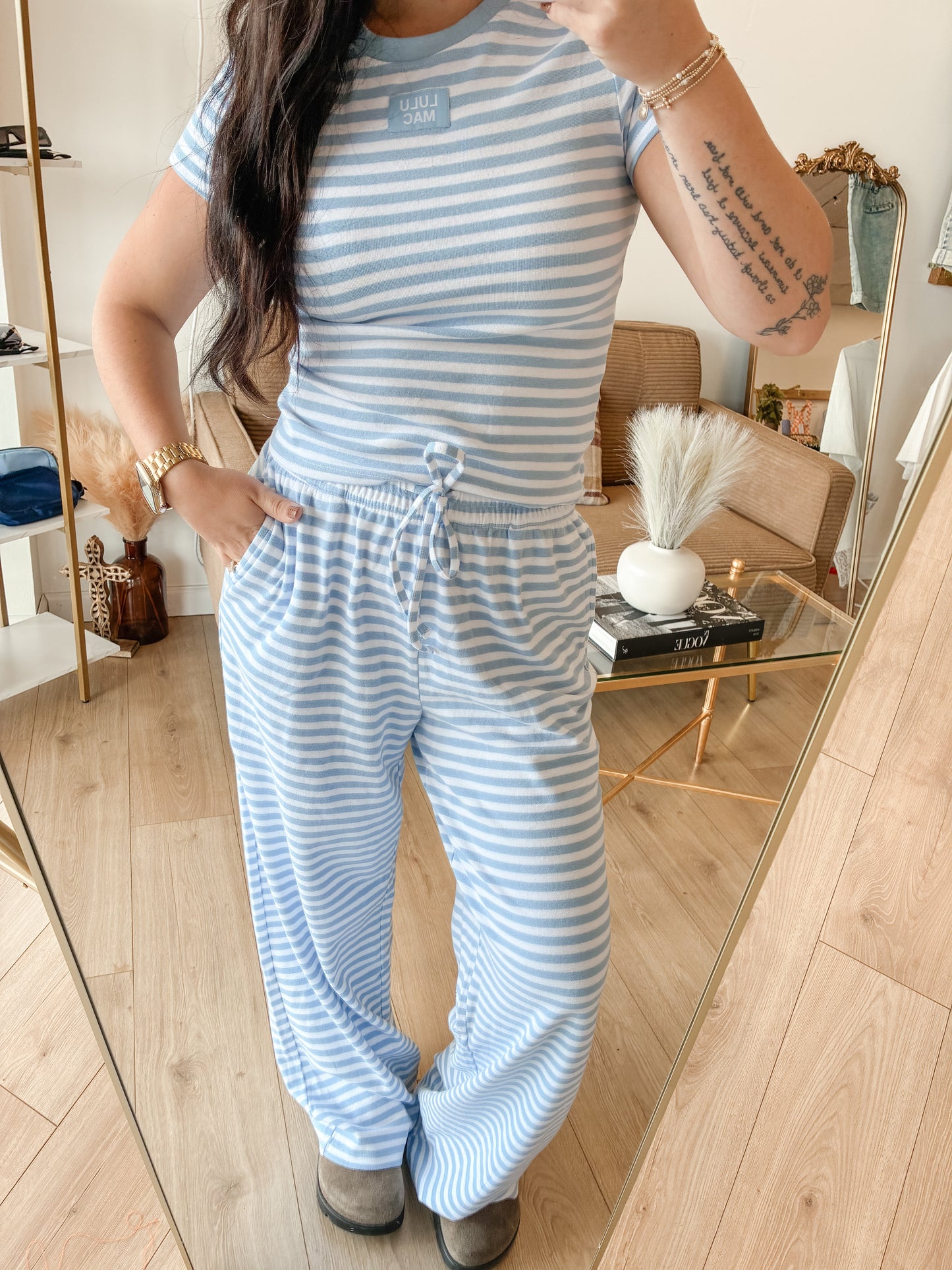 Stripe Lounge LULUMAC Pants - Light Blue