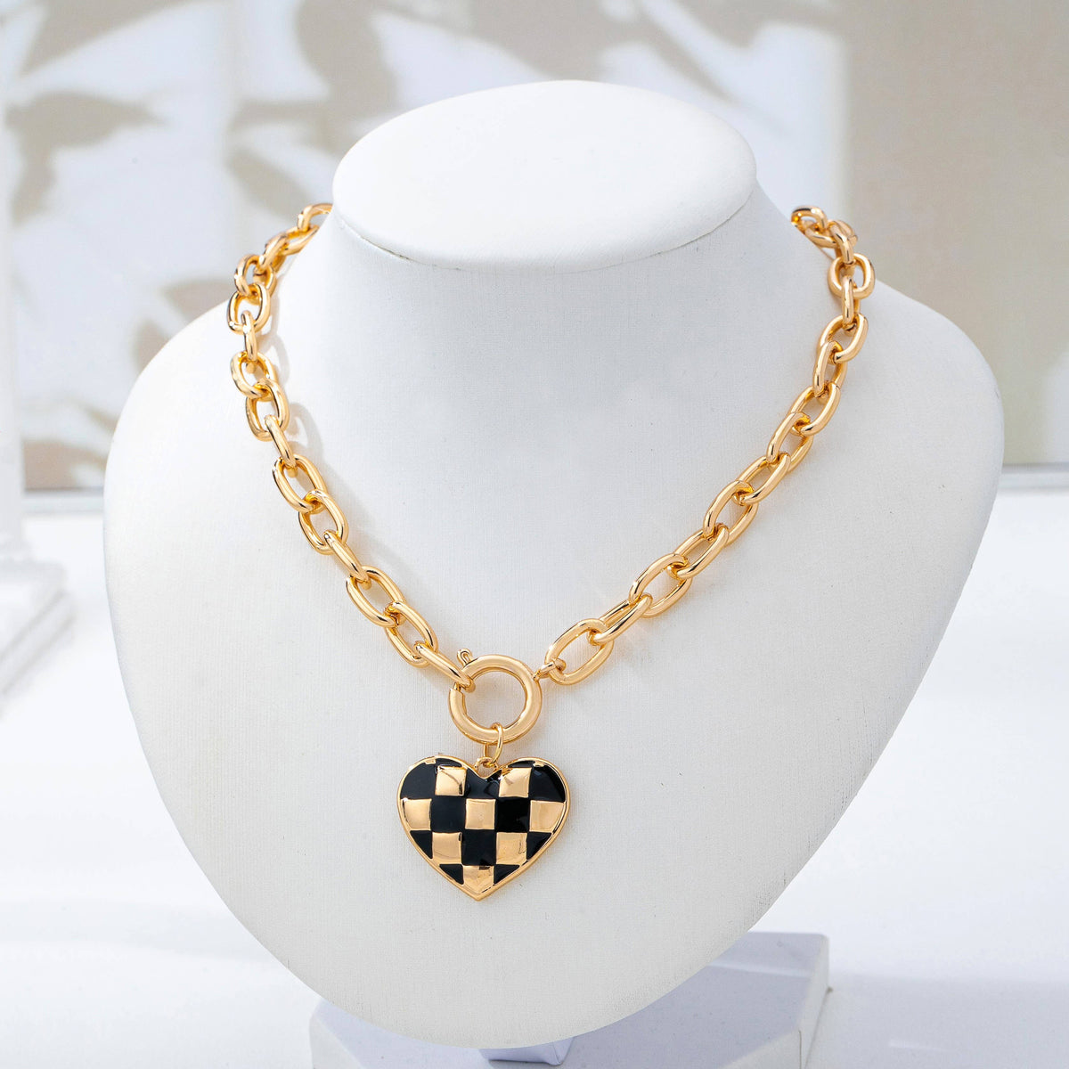 Checker Heart Toggle Necklace