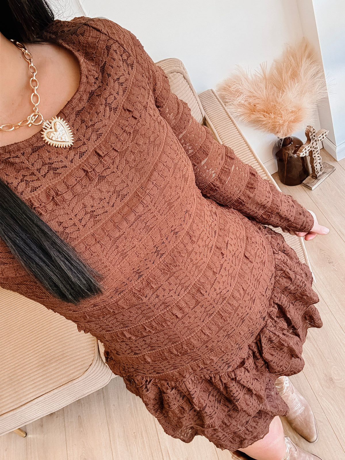 October Evening Lace Mini Dress - Choco.