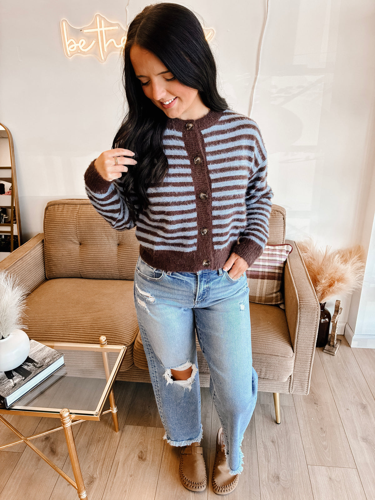 Fuzzy Wuzzy Button Cardigan - Blue