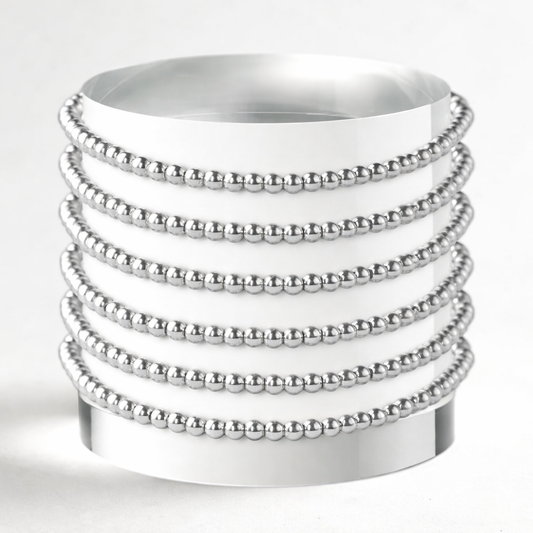 Silver Plated 3mm Smooth Beaded Stretch Bracelet