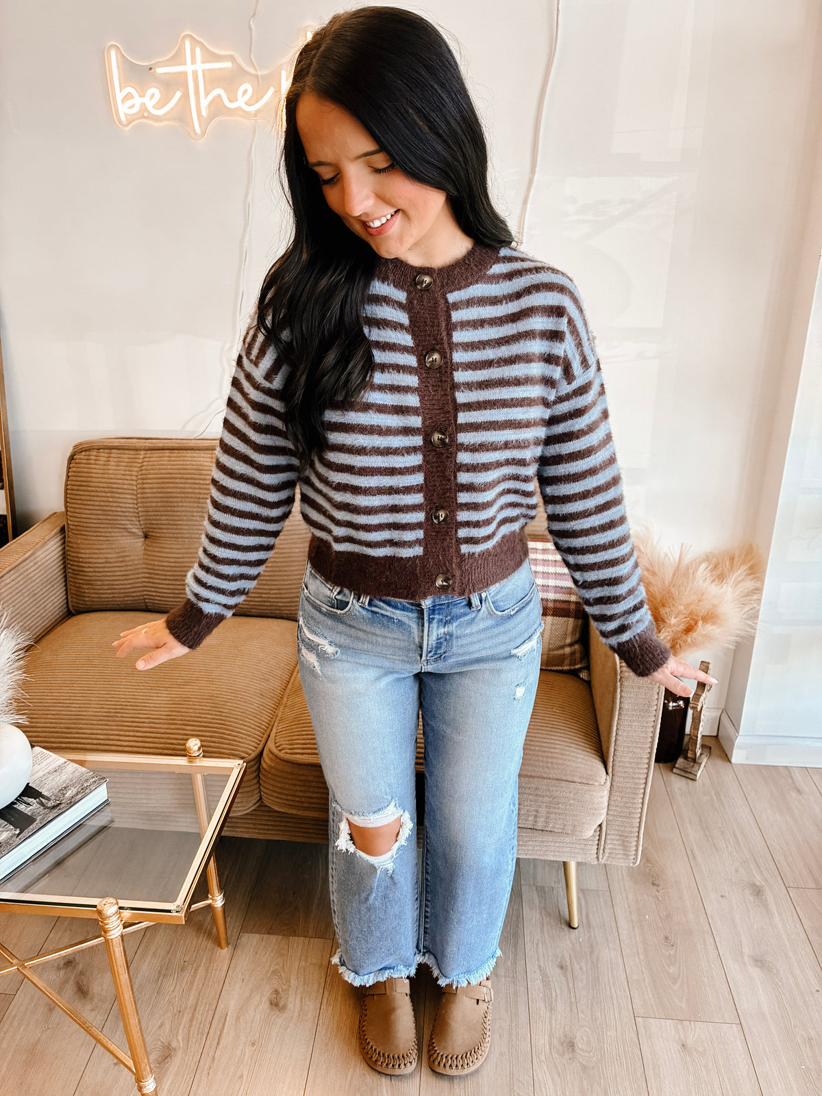 Fuzzy Wuzzy Button Cardigan - Blue