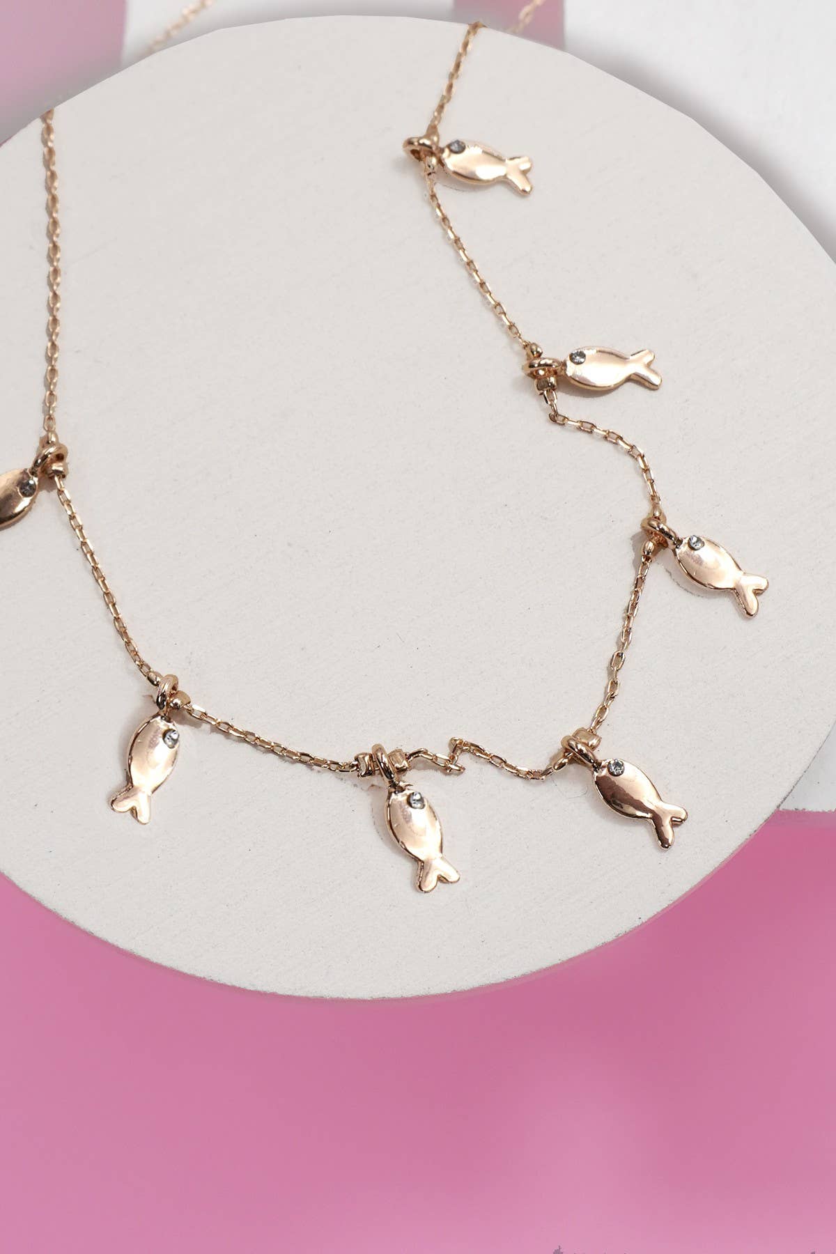 Delicate fish charm pendant stationed fine chain
