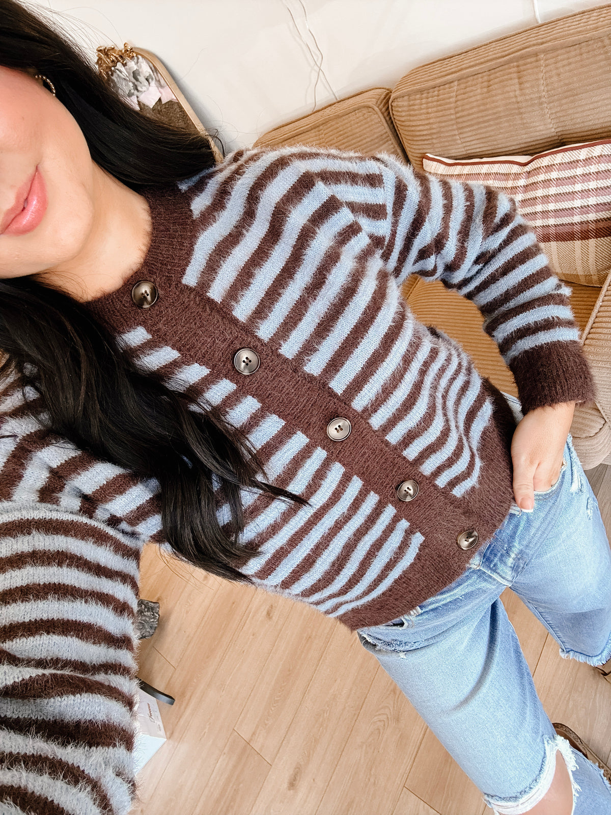 Fuzzy Wuzzy Button Cardigan - Blue