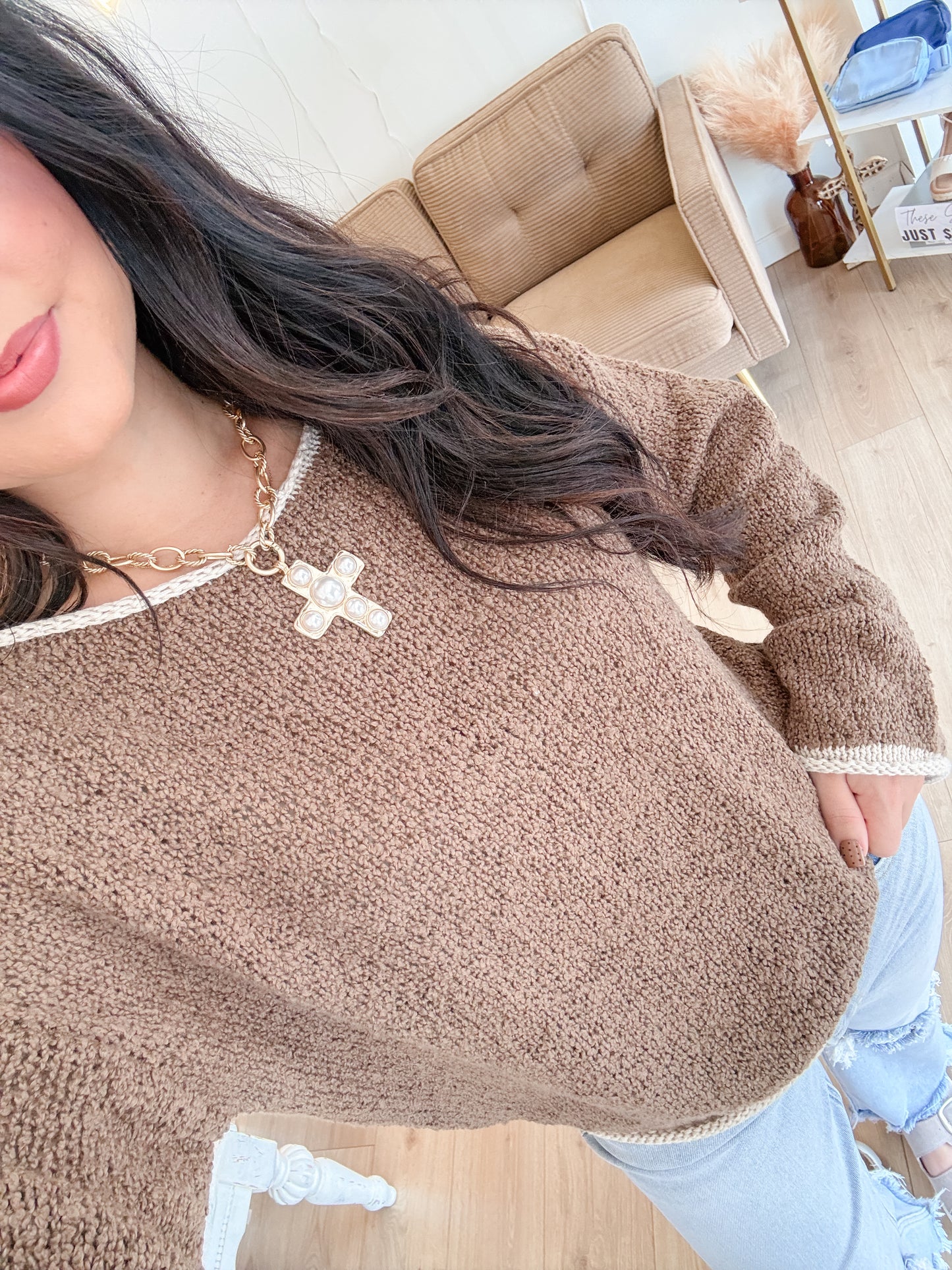 Dirty Martini Contrast Boat Neck Sweater