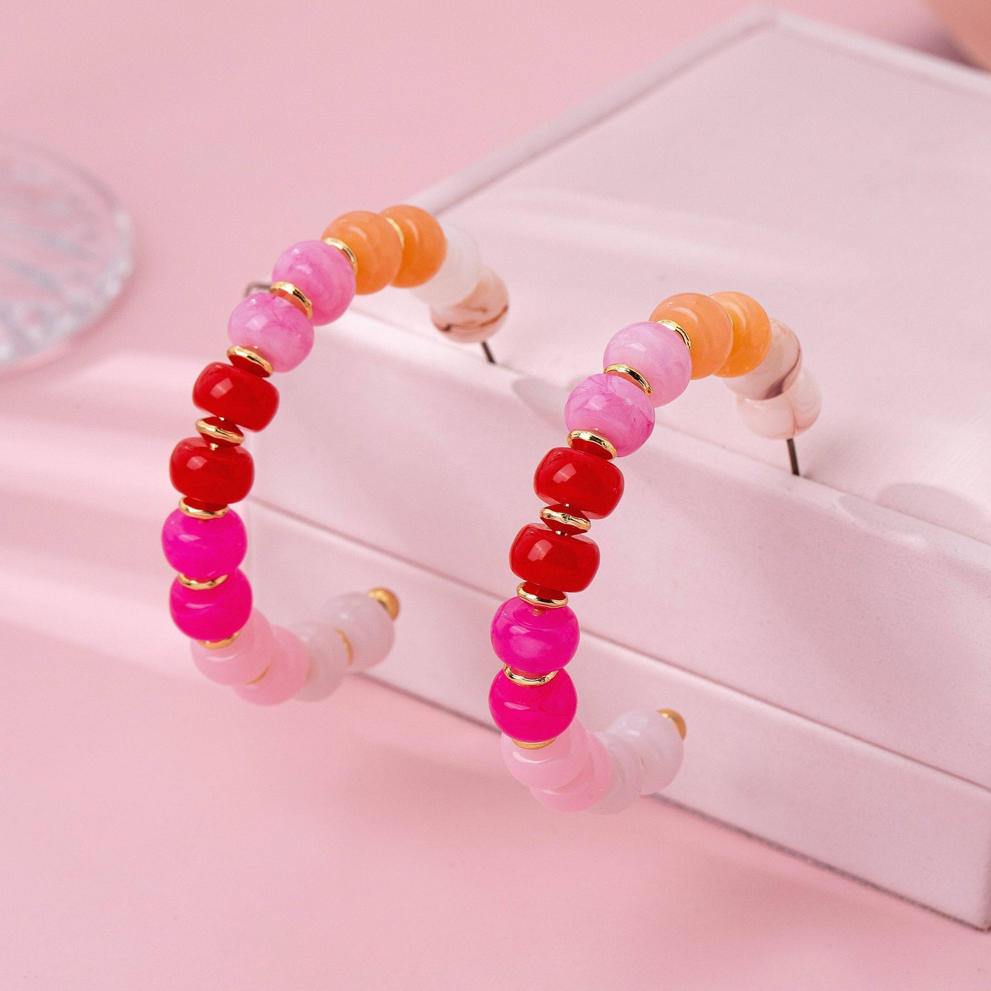 Pink Beaded Hoop Earrings