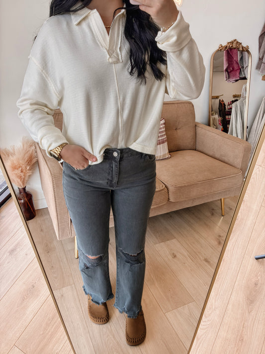 Autumn Hues High Waist Straight Pants - Ash Black