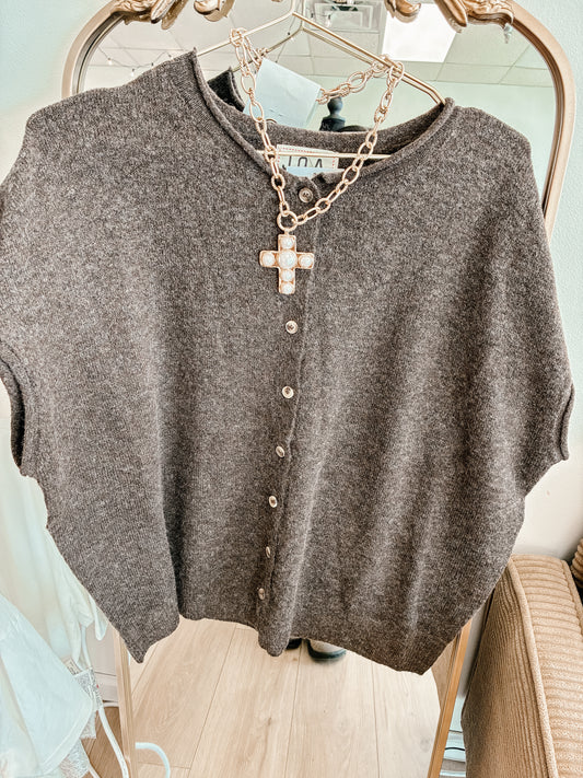 Toasted Toffee Button Sleeveless Cardigan
