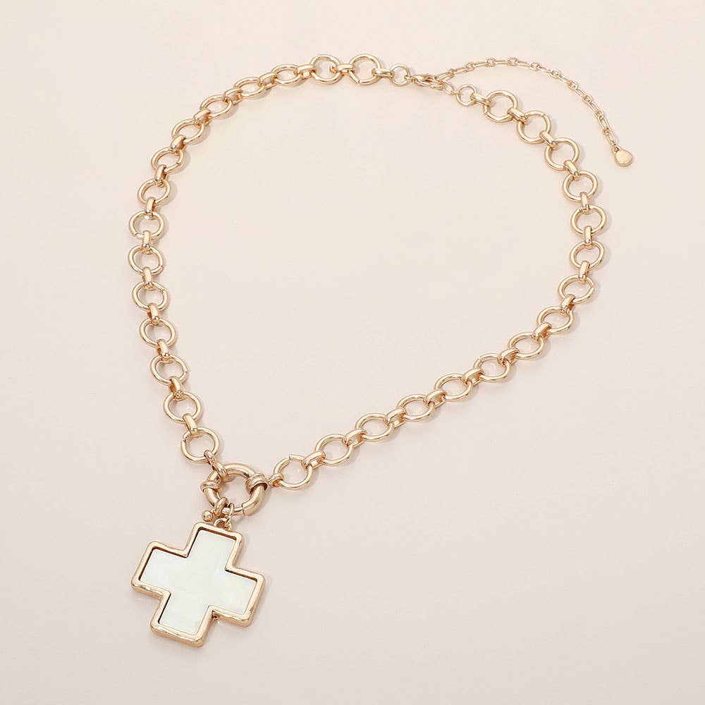 Pearl Cross Toggle Necklace