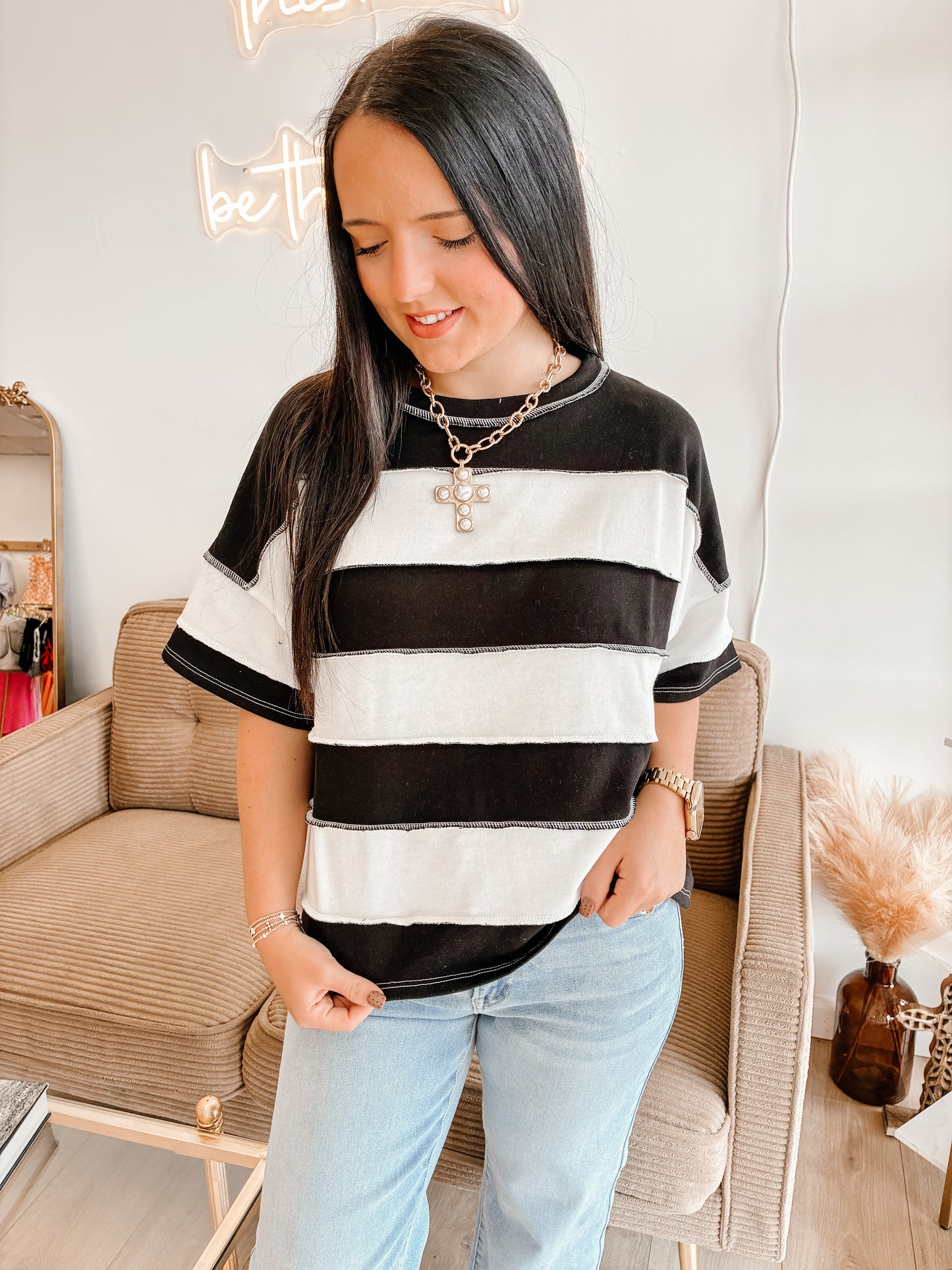 Melody Exposed Seam Top - Black