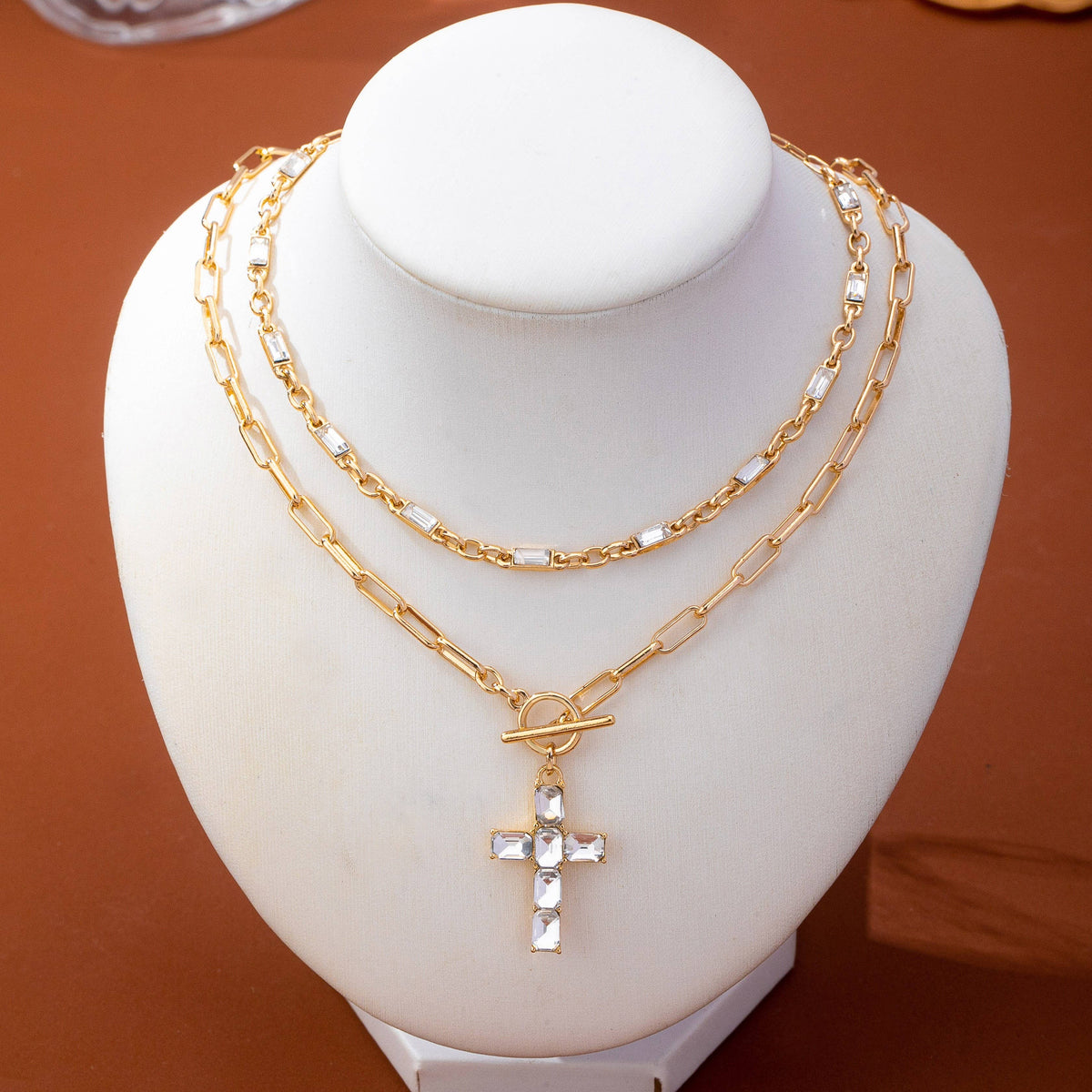 Layered Paperclip Cross Necklace
