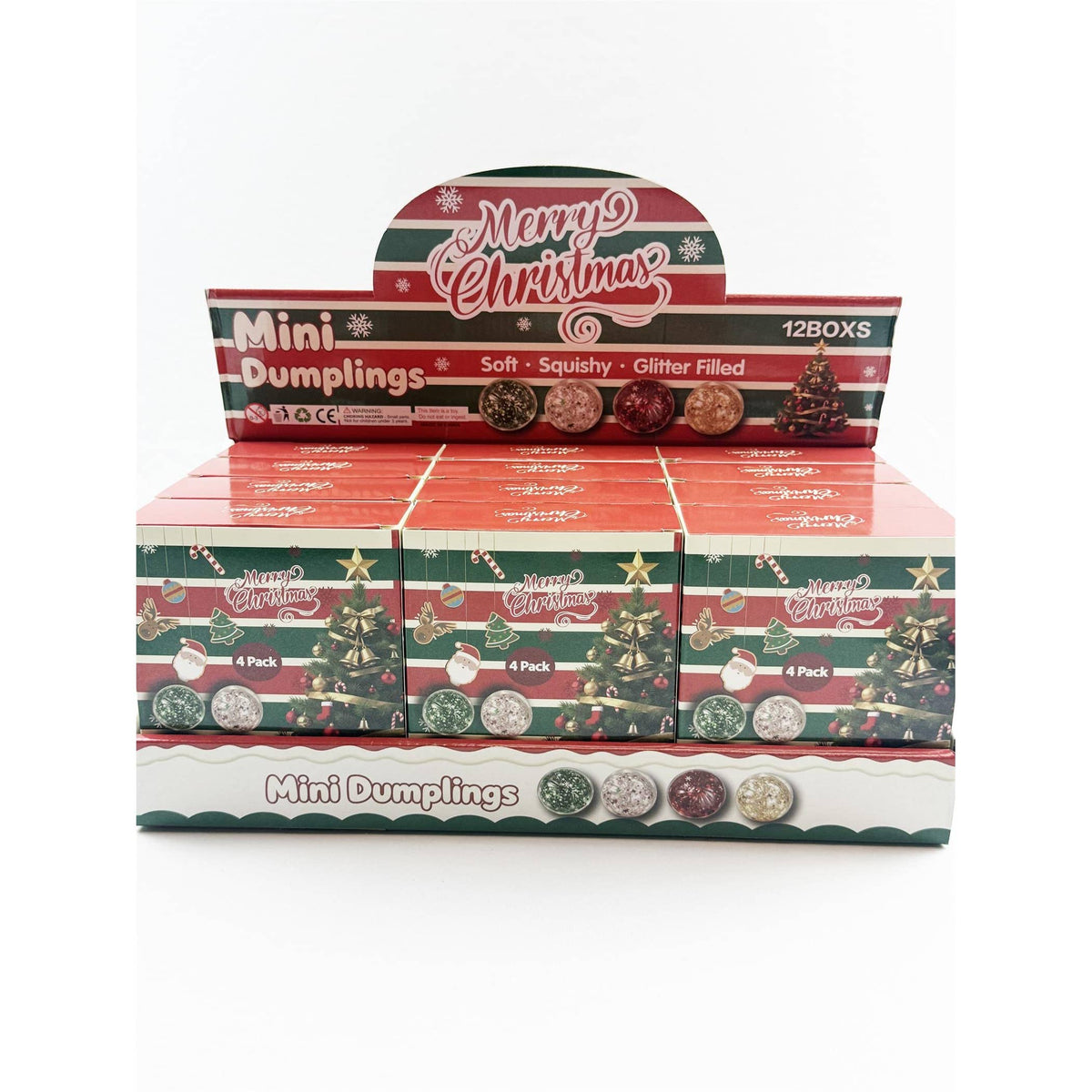 4pc Christmas Mini Dumpling Glitter Squishy Set