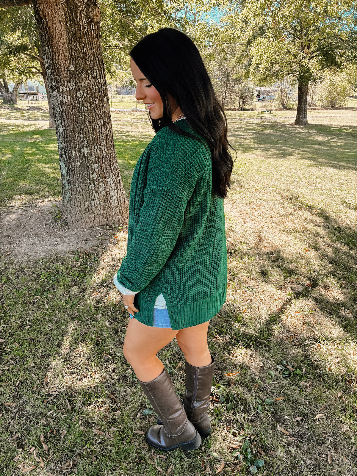 At Ease Knit Cardigan - Hunter Green