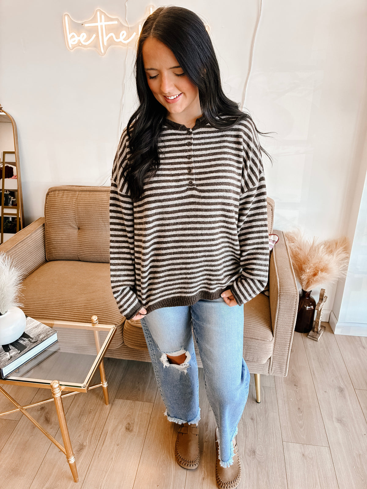 Sarah Long Sleeve Sweater Top - Deep Brown