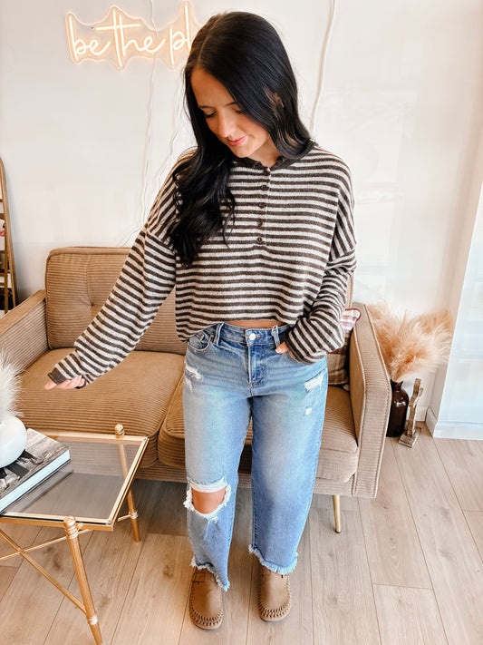 Sarah Long Sleeve Sweater Top - Deep Brown