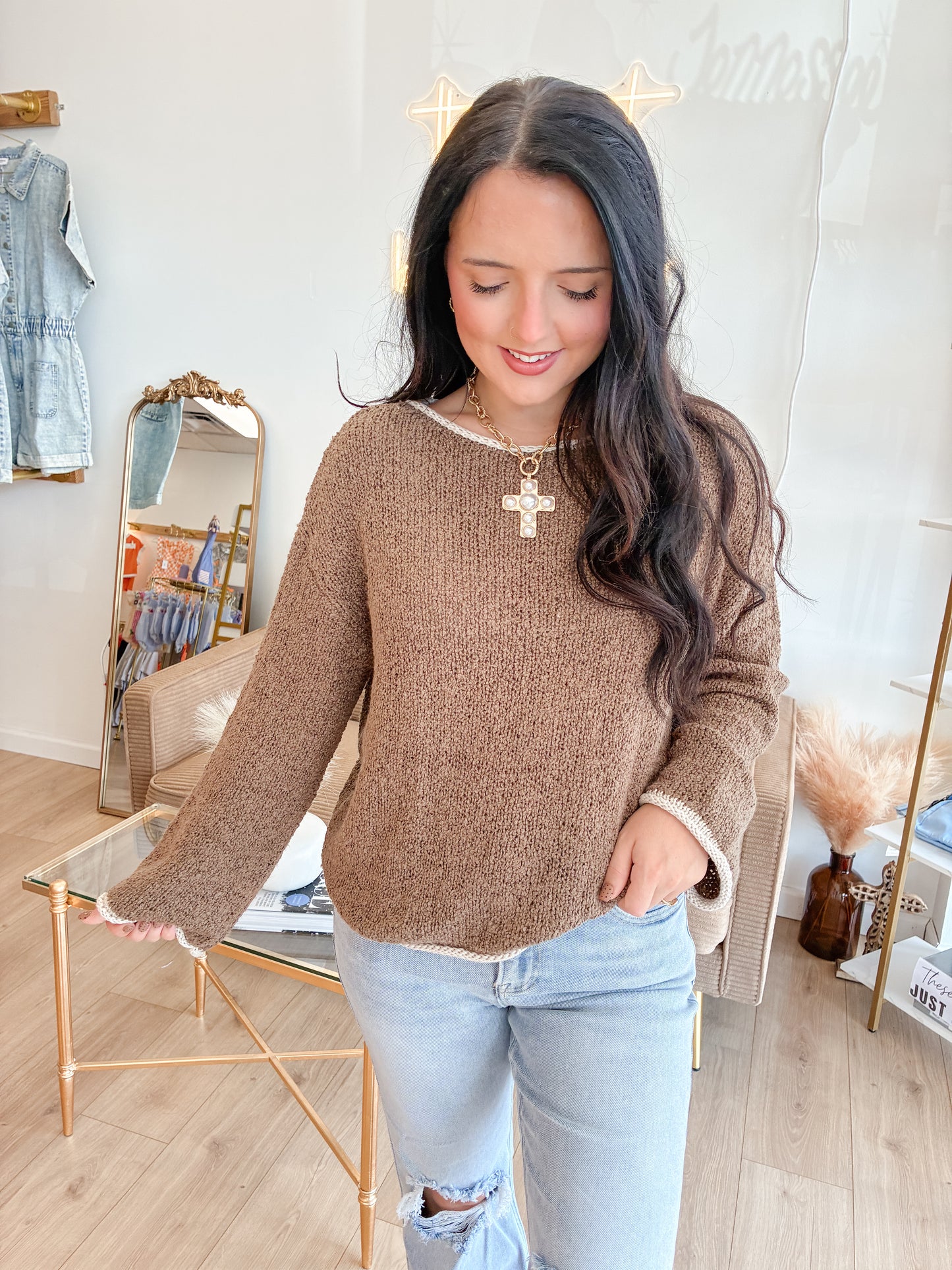 Dirty Martini Contrast Boat Neck Sweater