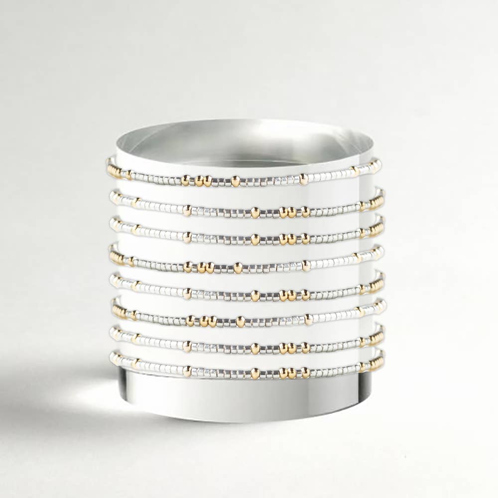 Confetti Beaded Bangle-Silver, Adjustable  Bracelets