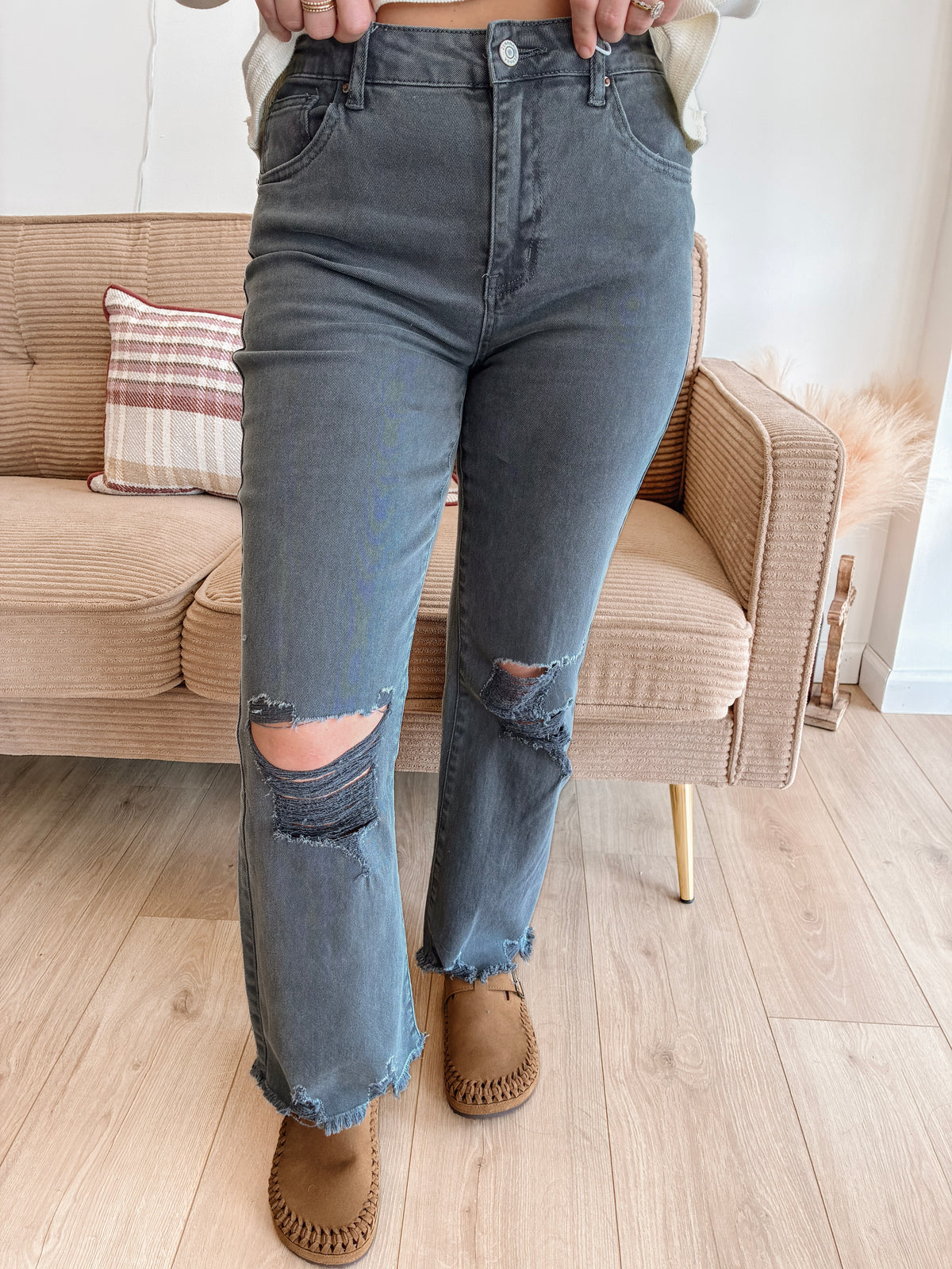 Autumn Hues High Waist Straight Pants - Ash Black