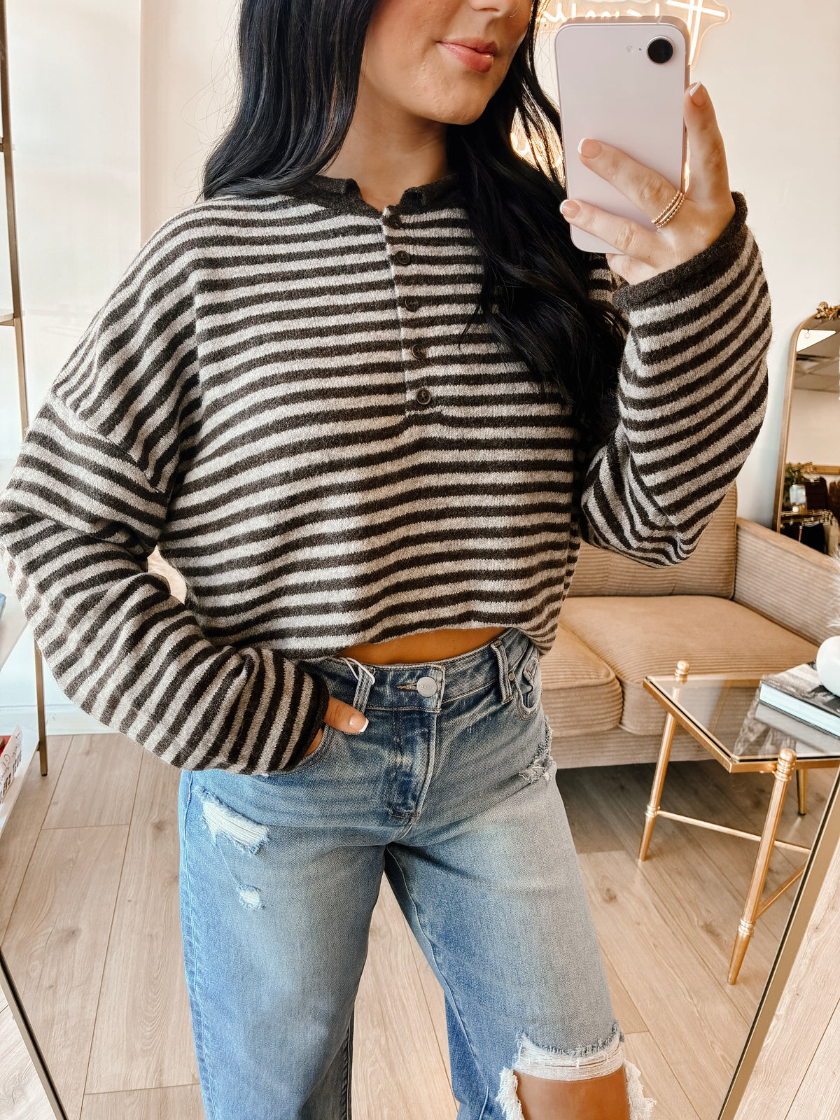 Sarah Long Sleeve Sweater Top - Deep Brown