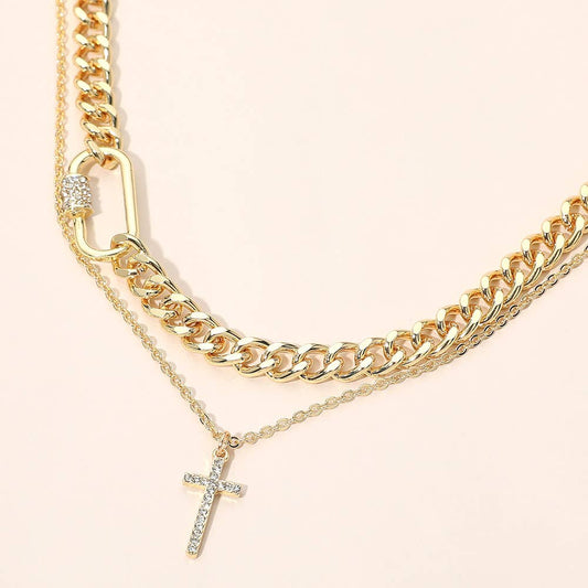 Gold Dipped Cross Stacked Necklaces - Gold