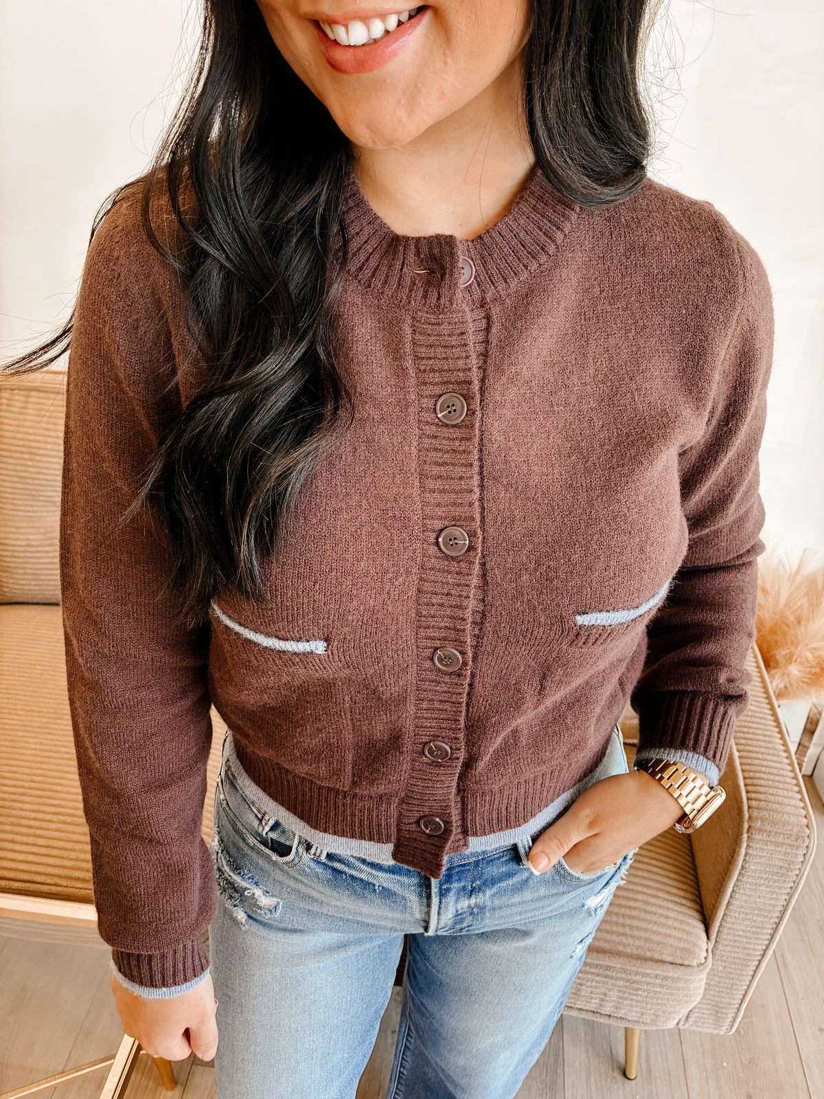 Darcy Doll Button Cardigan - Brown