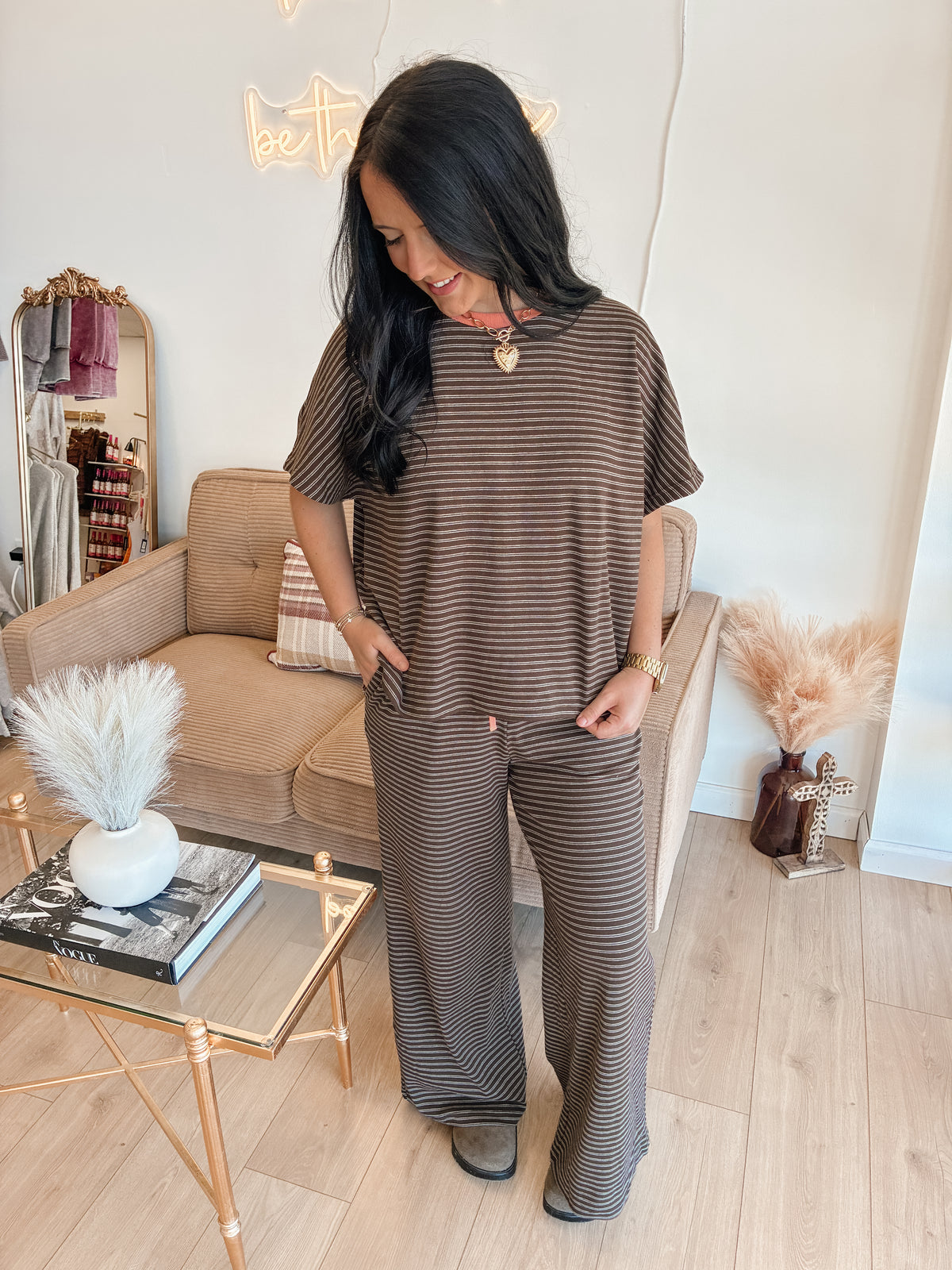 Peach Cobbler Stripe Knit Pants Set