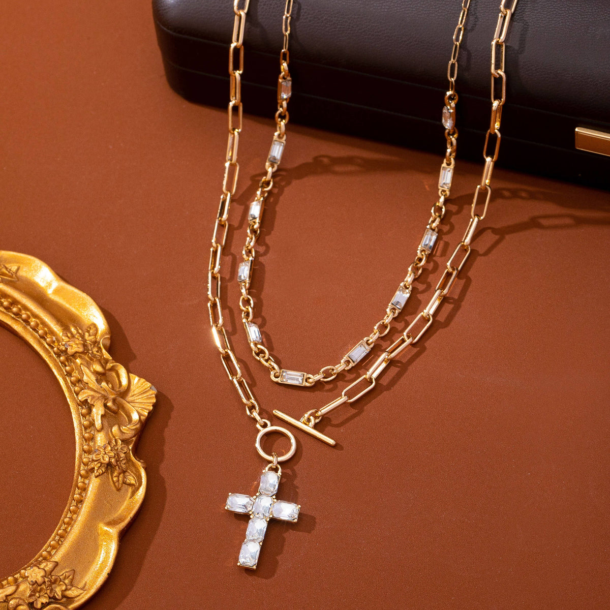 Layered Paperclip Cross Necklace