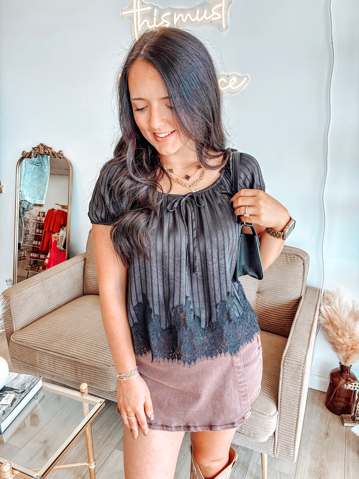 Mila Midnight Lace Blouse