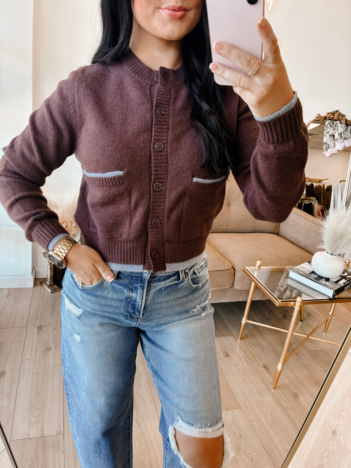 Darcy Doll Button Cardigan - Brown