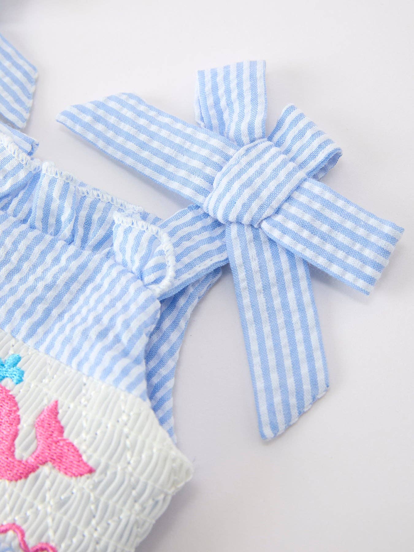 Whale Smocked Baby Girl Bow Romper