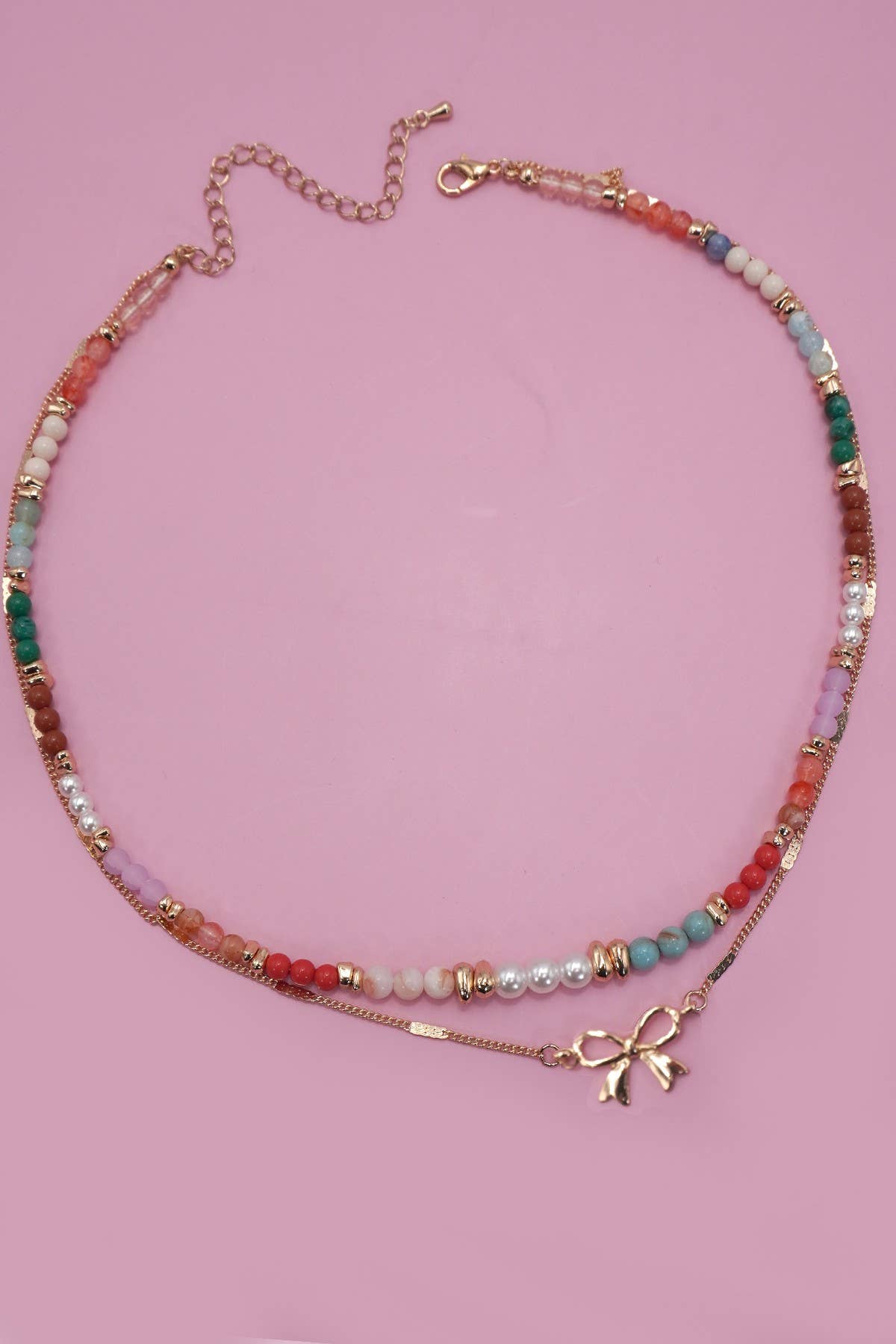 Beaded Bow Charm Necklace
