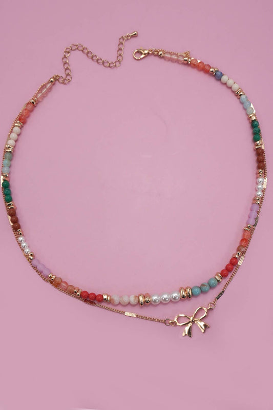 Beaded Bow Charm Necklace