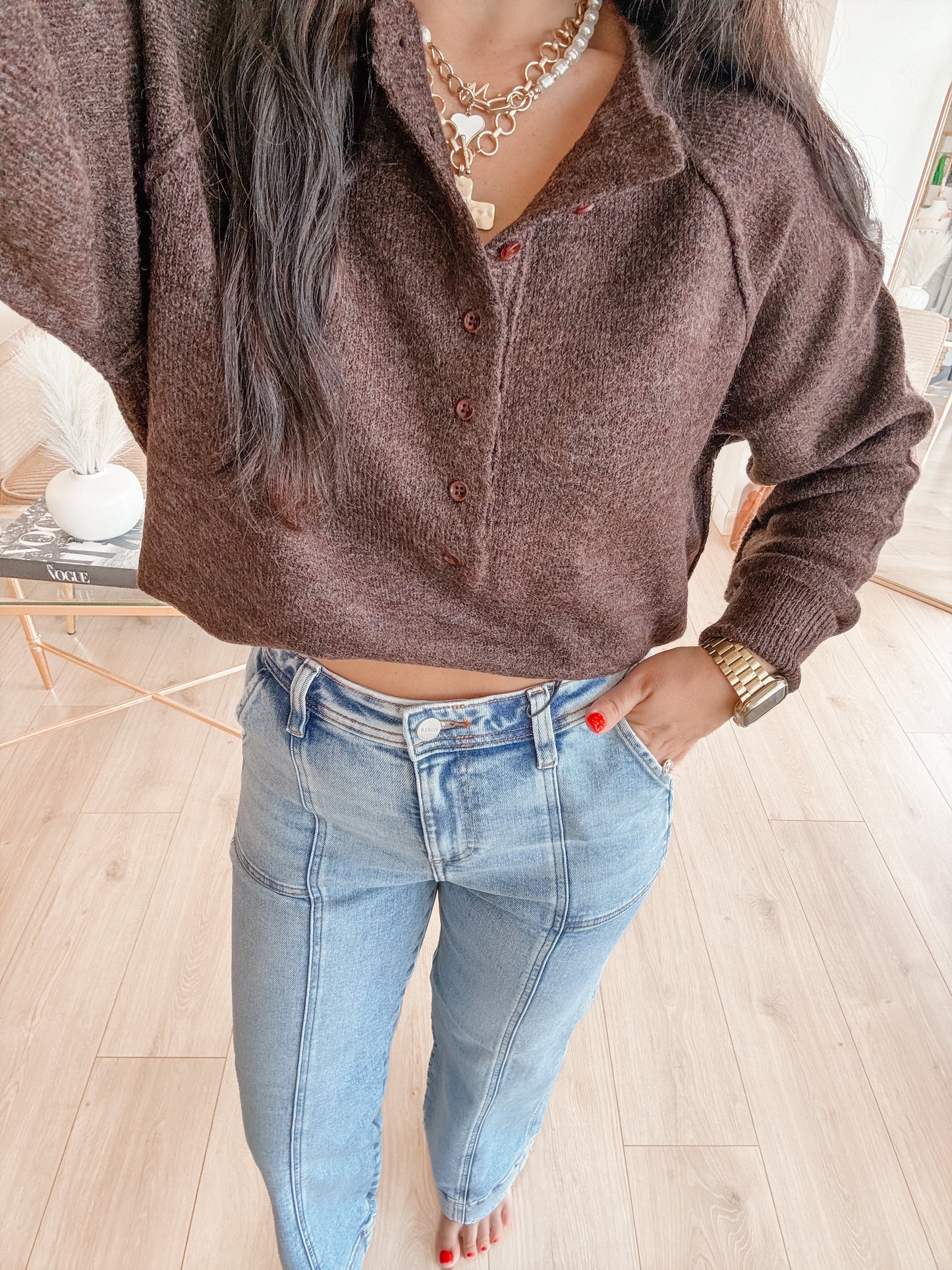 Dark Roast Henley Sweater