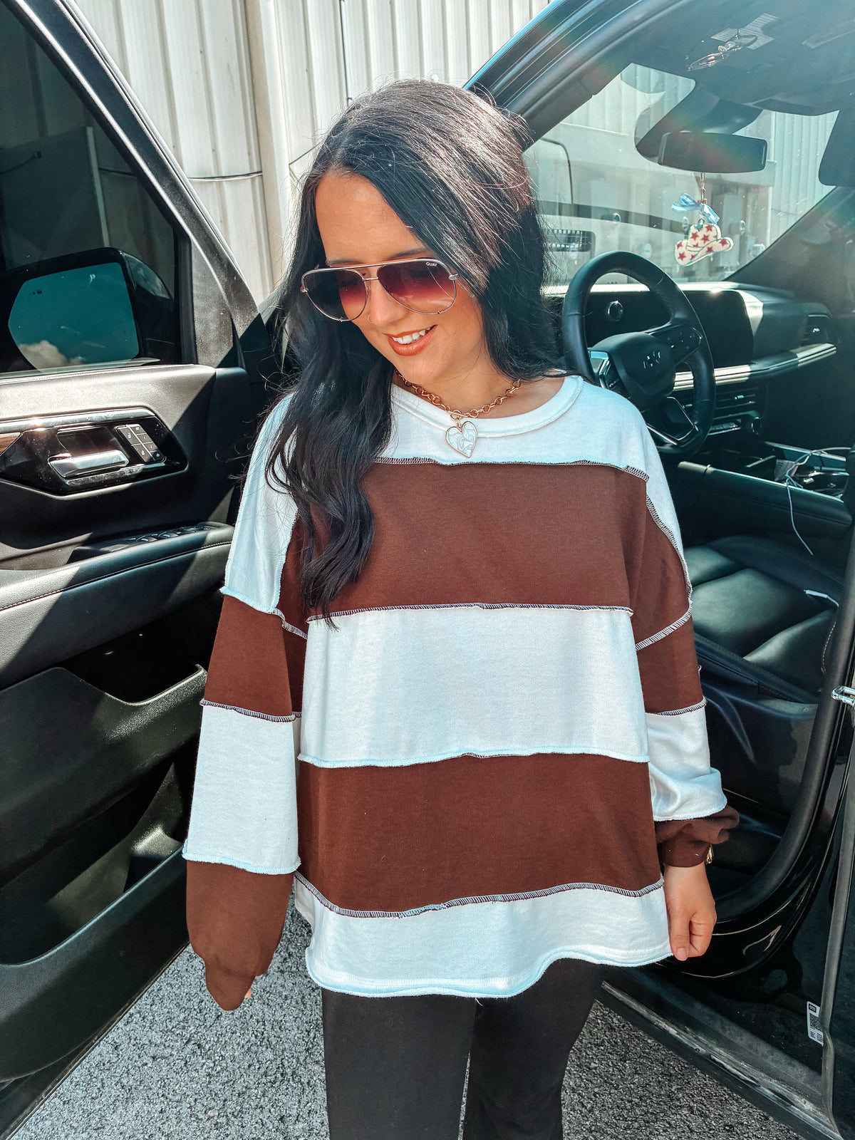 Effortless Longsleeve Color Block Top - Choc.