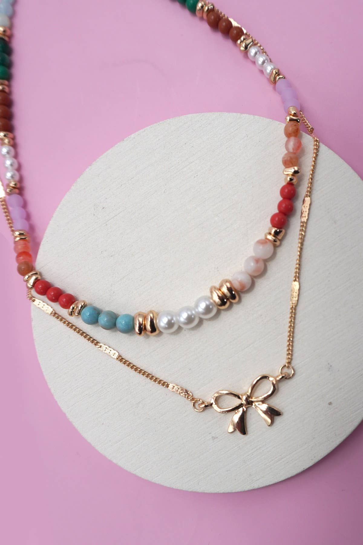 Beaded Bow Charm Necklace