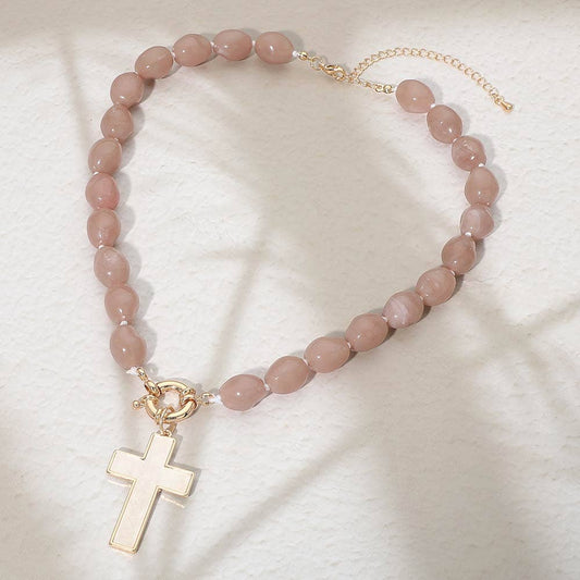 Beaded Cross Toggle Necklace