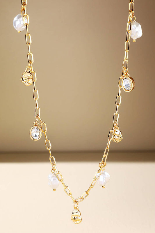 Chain Necklace with Pearl and Beaded Accents