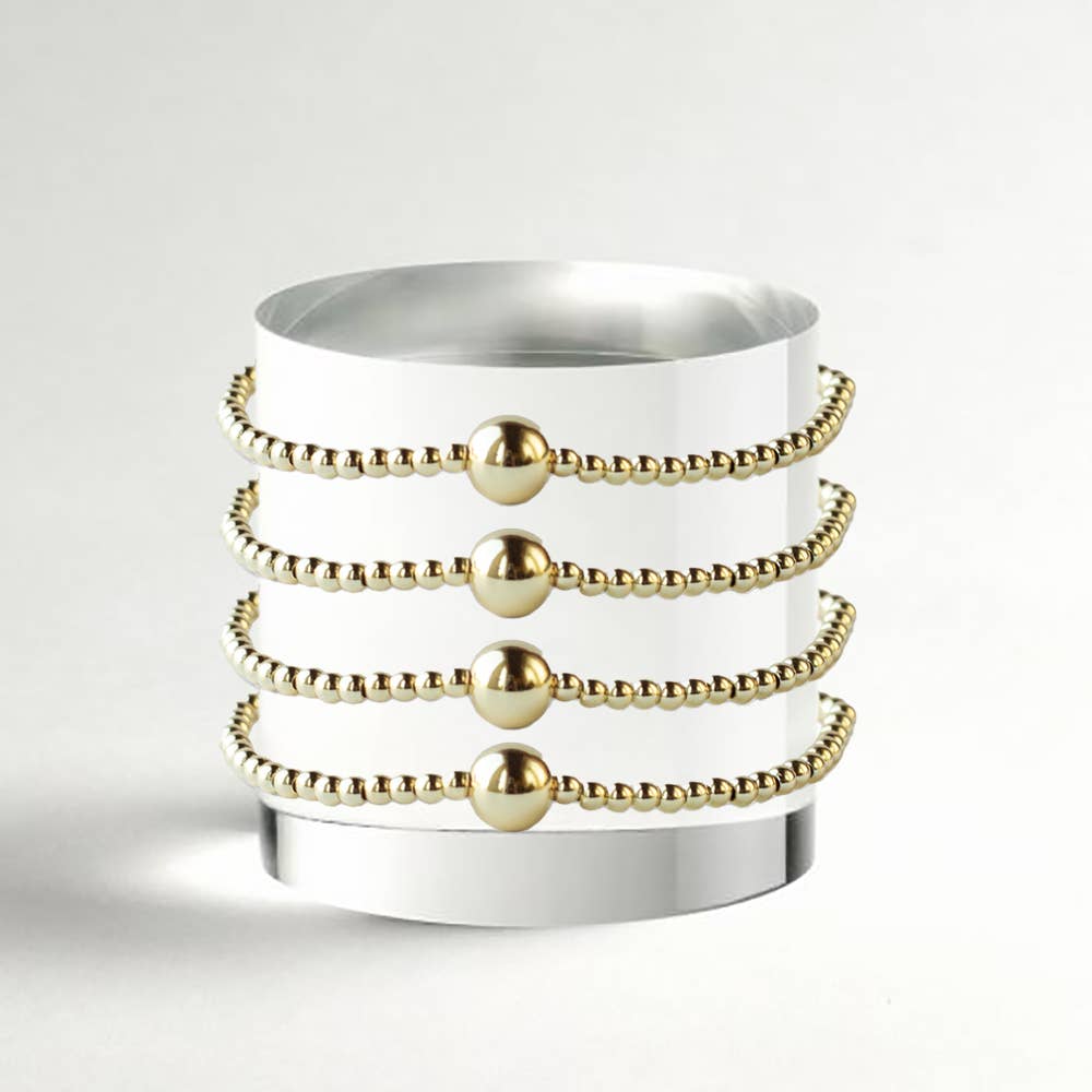 Uno Tarnish Resistant Gold Beaded Stretch Bracelet, Smooth