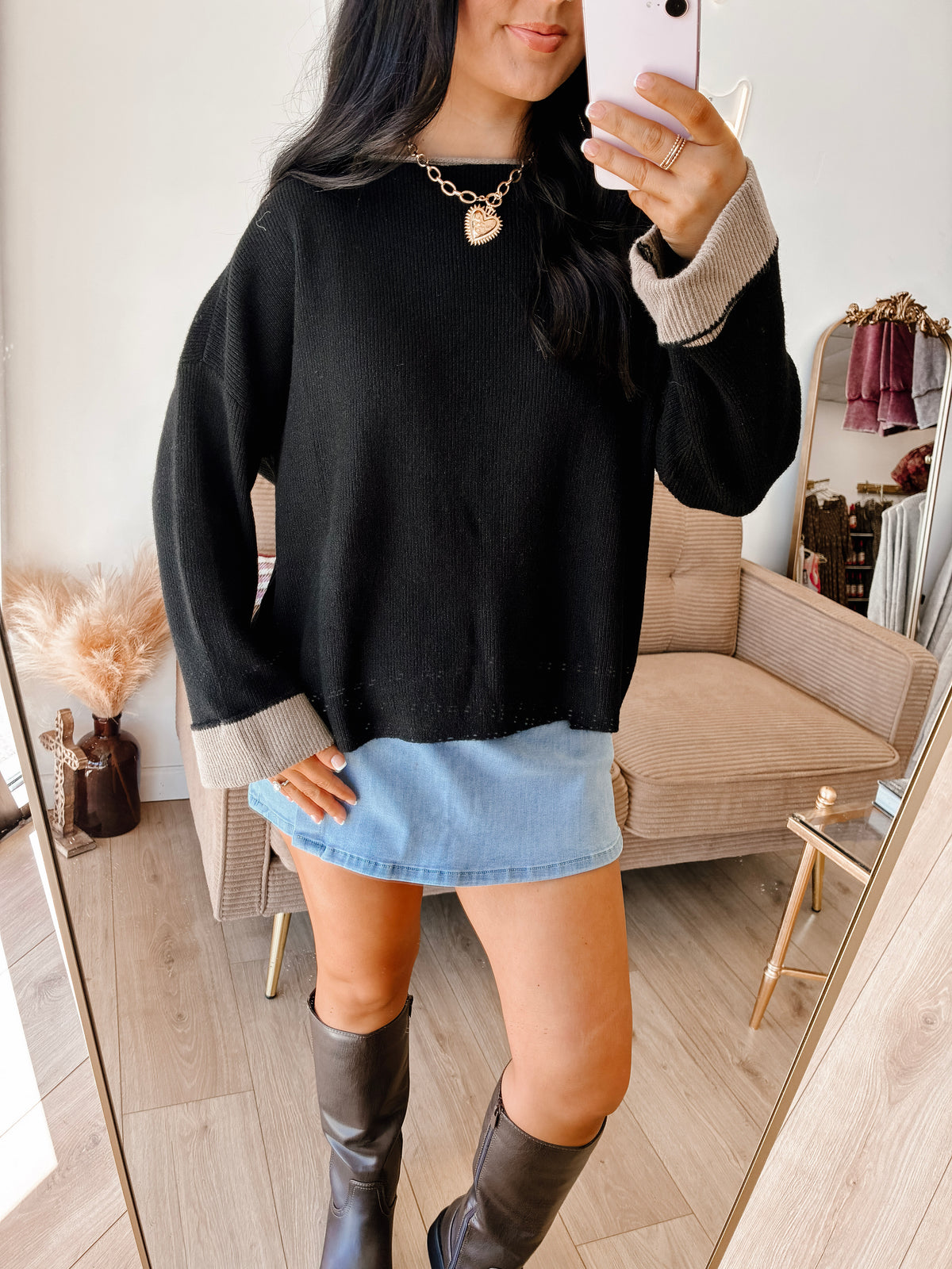 Night Prowl Contrast Cuff Sweater