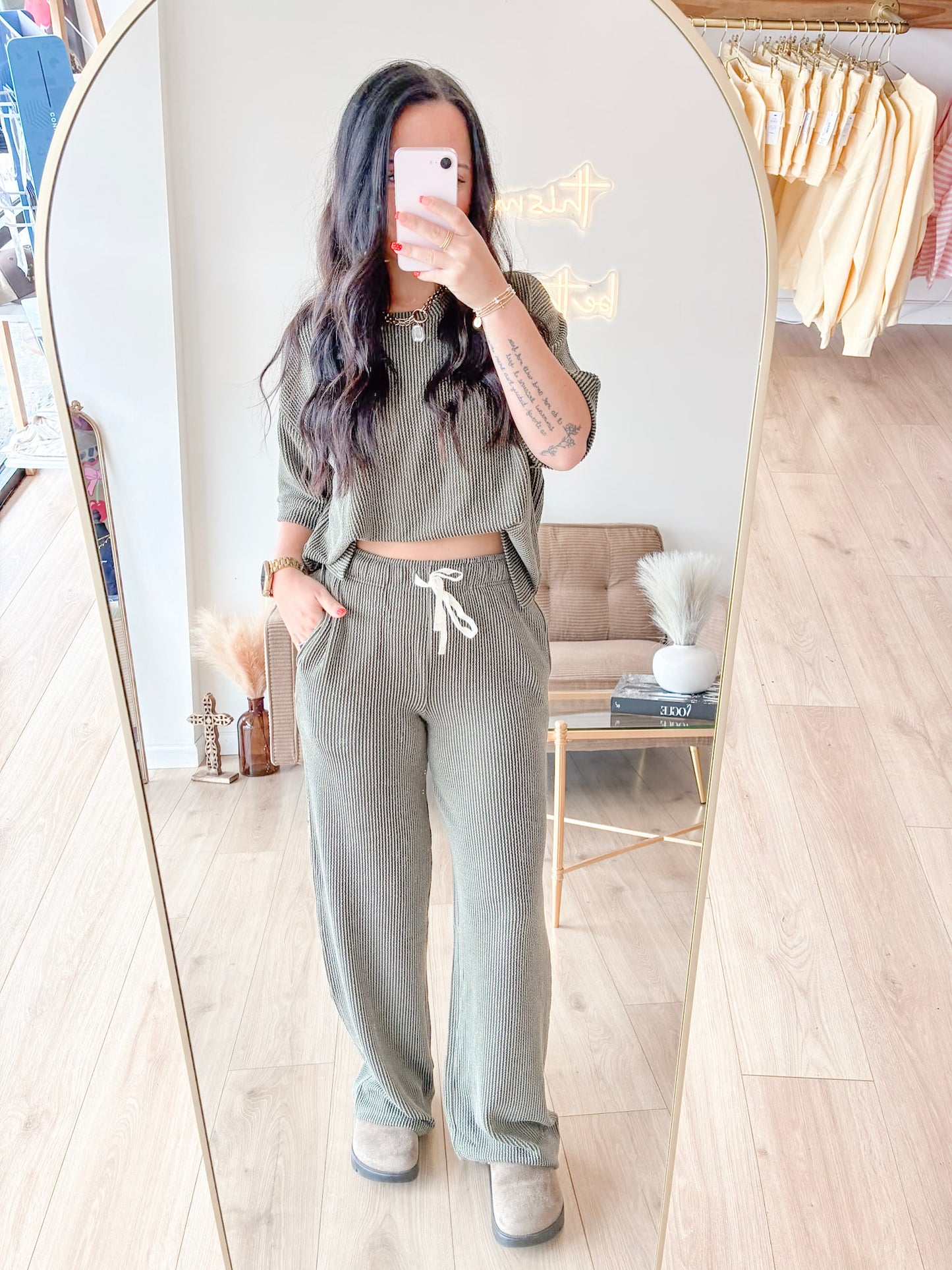 Raised Rib Short Sleeve Tee & Pants Set (7 colors)