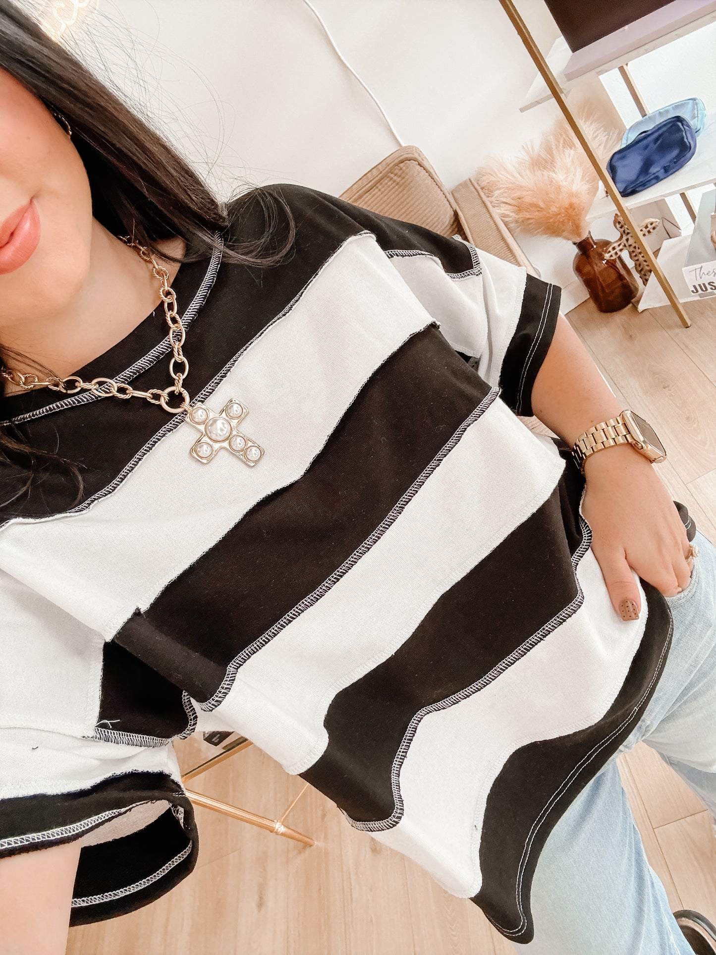 Melody Exposed Seam Top - Black