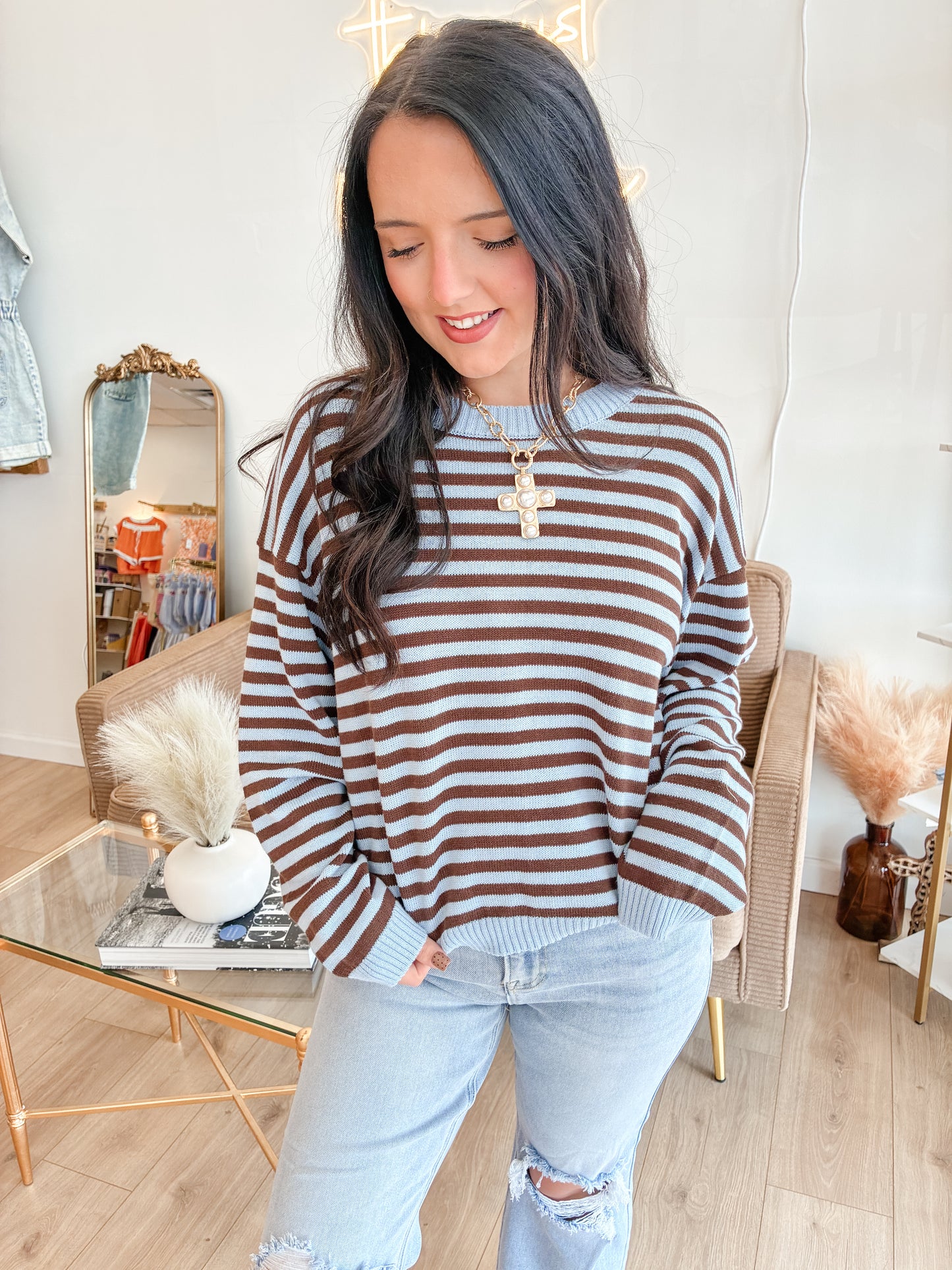 Out the Door Sweater - Blue