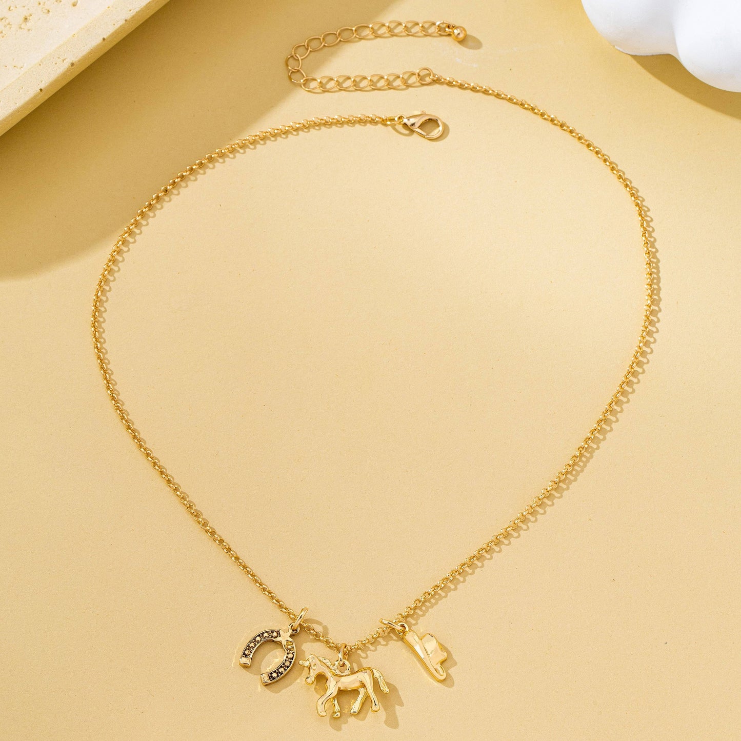 Galloping Horse and Horseshoe Charm Necklace