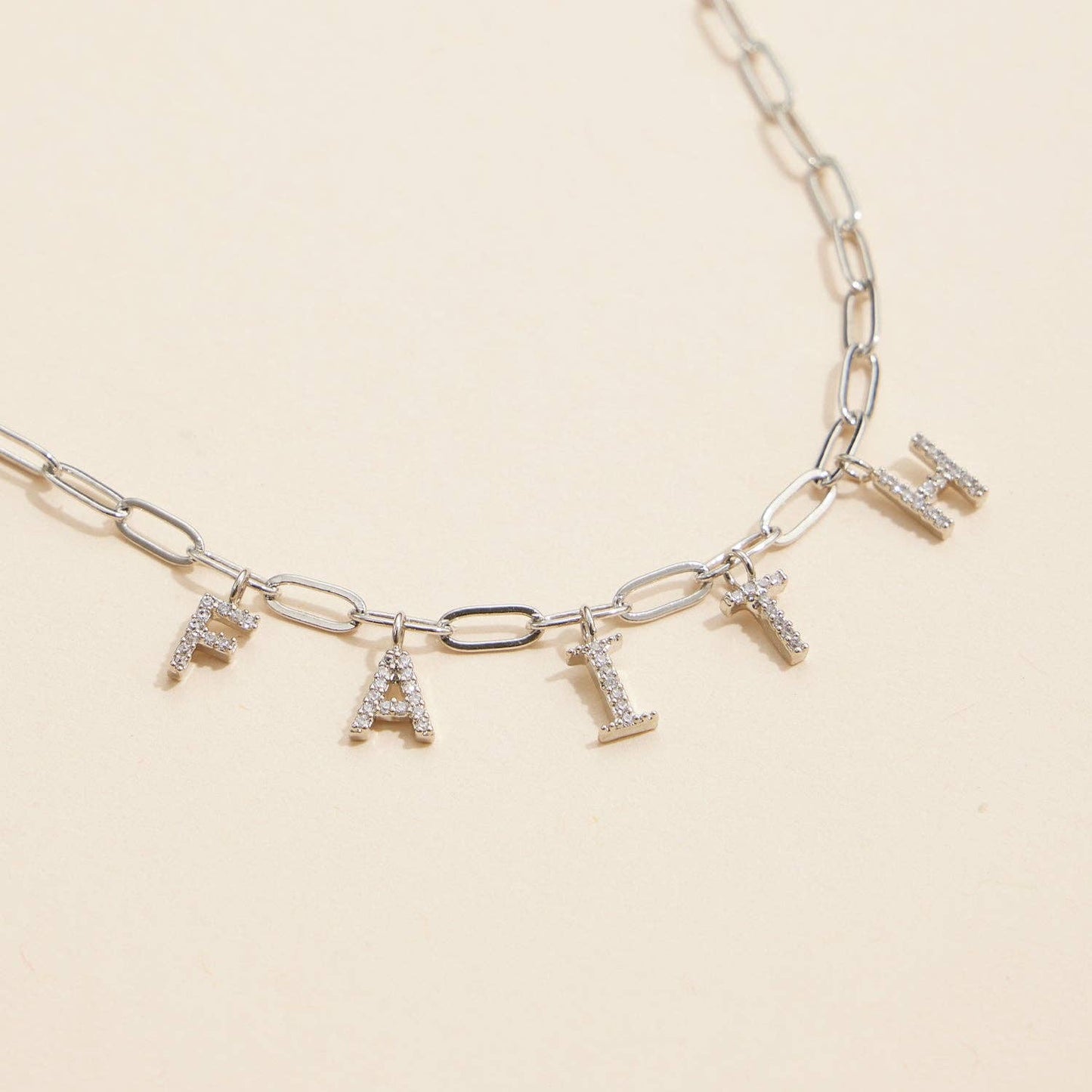 Sparkling "Faith" Silver Necklace