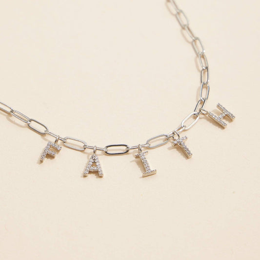 Sparkling "Faith" Silver Necklace
