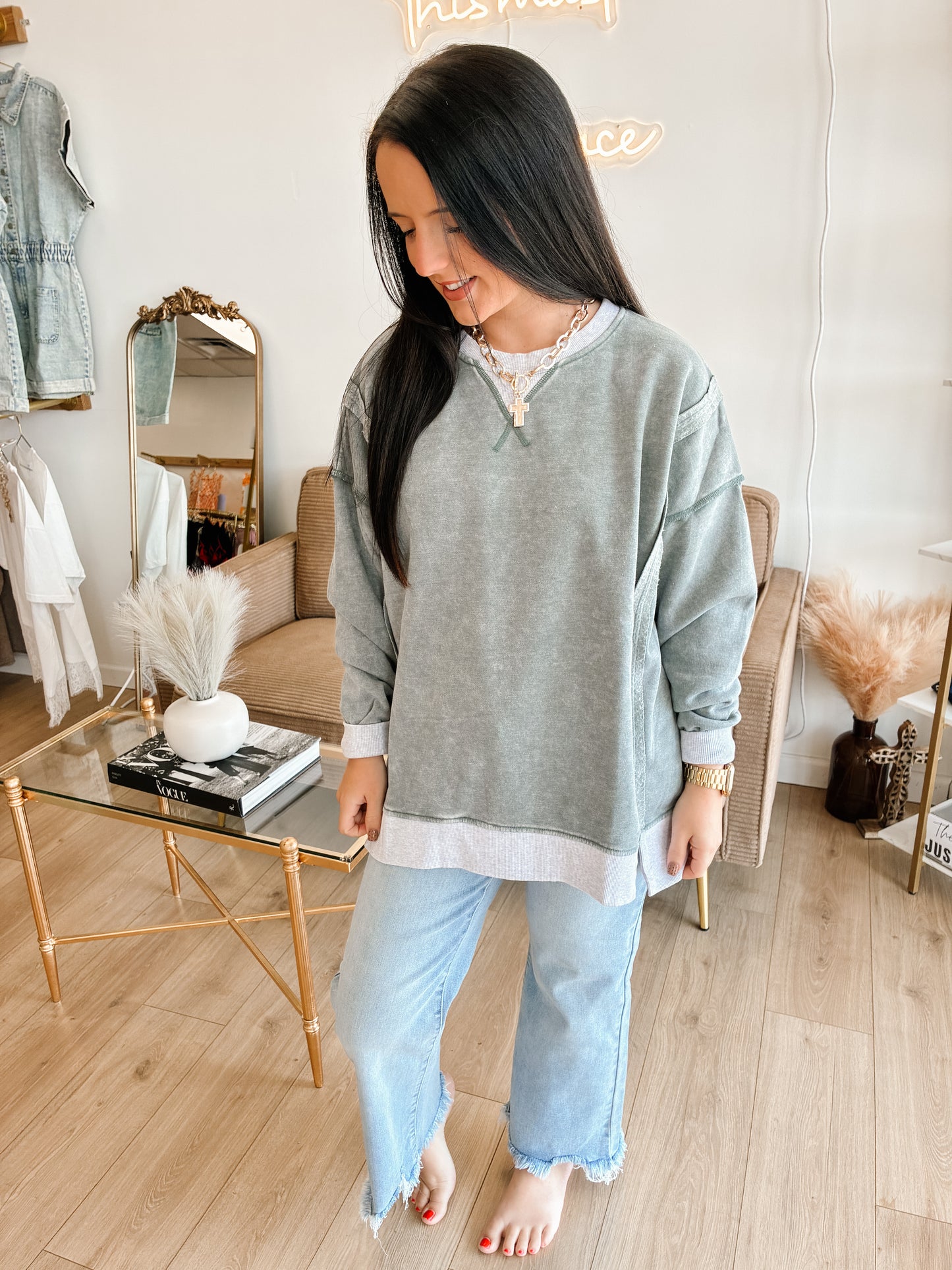 Laid Back Contrast Sweatshirt - Ash Jade