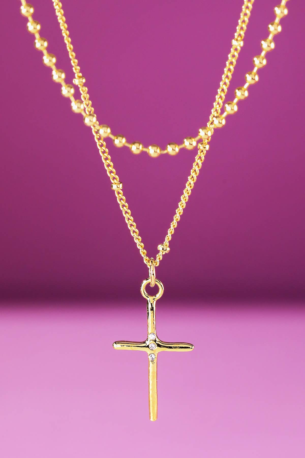 Pave Cross Layered Necklace