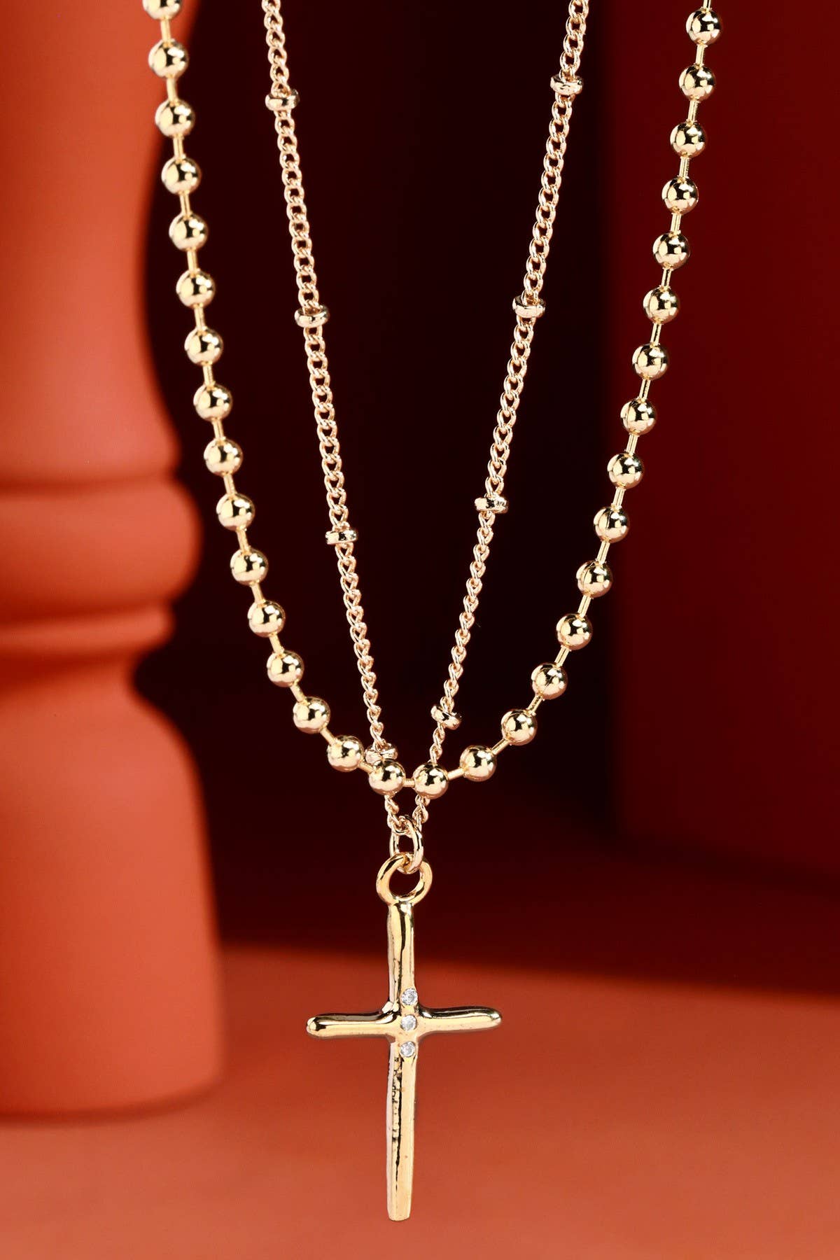 Pave Cross Layered Necklace