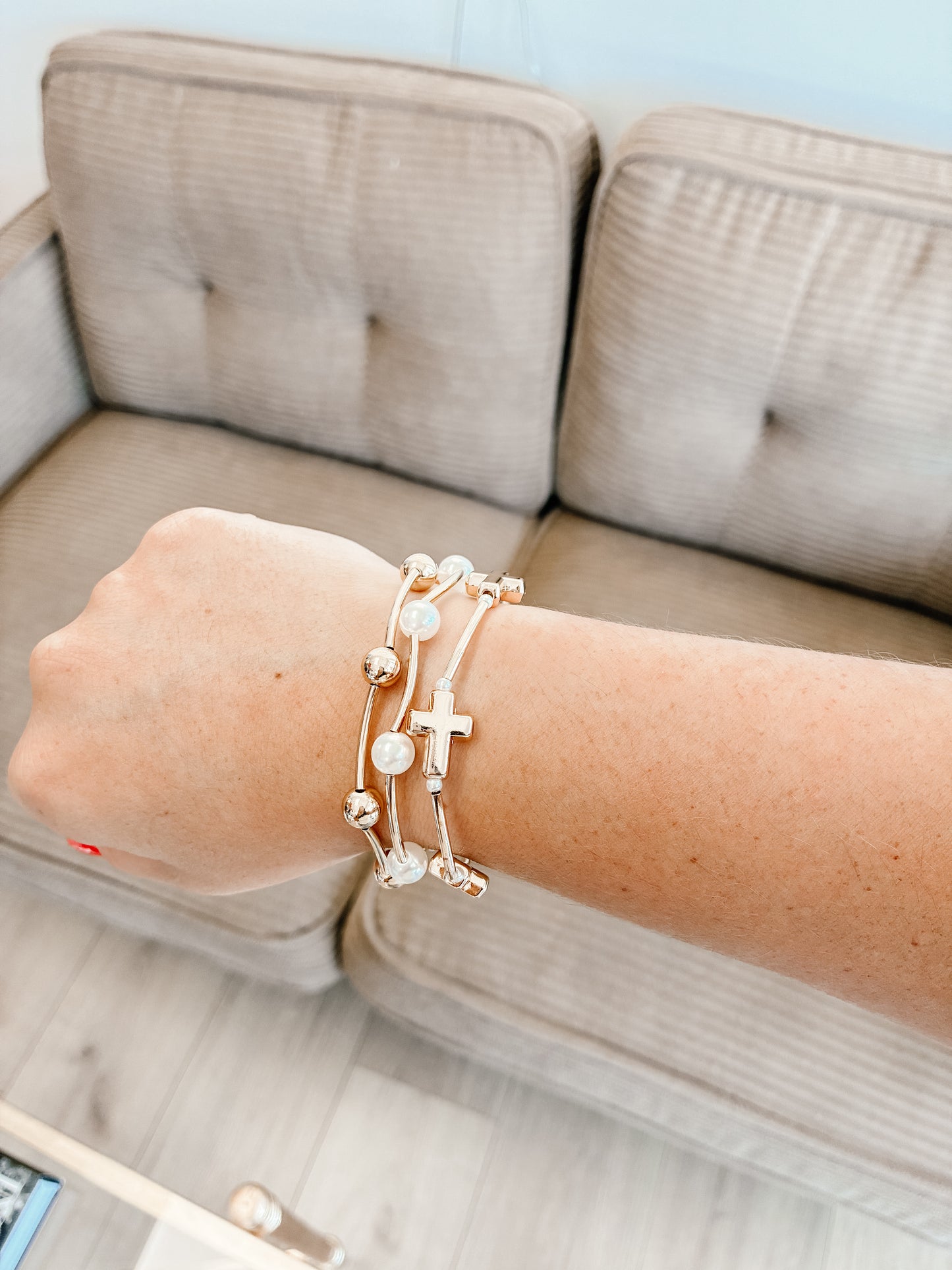 Gold Multi-Textured Cross Bracelet Set