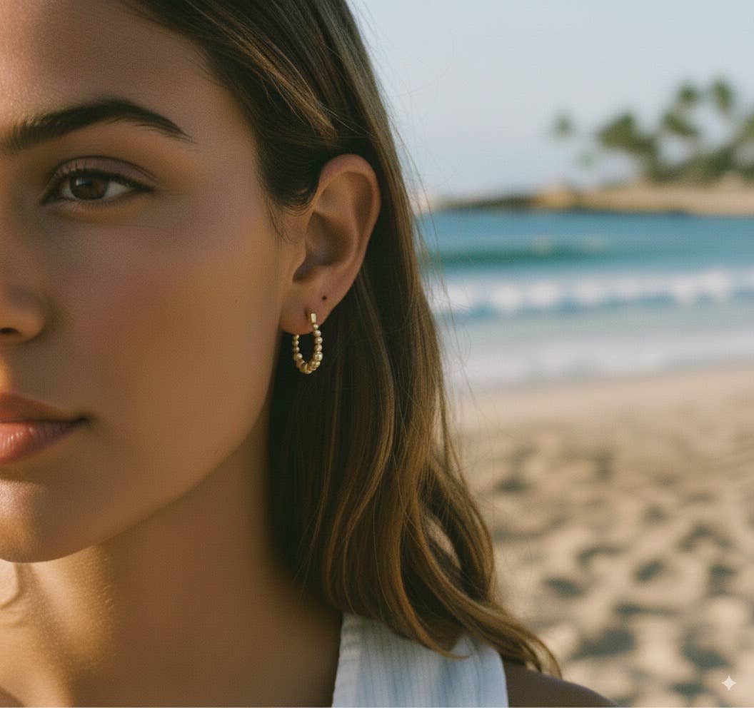 Tarnish Resistant Gold Plated Small Beaded Hoop Earrings